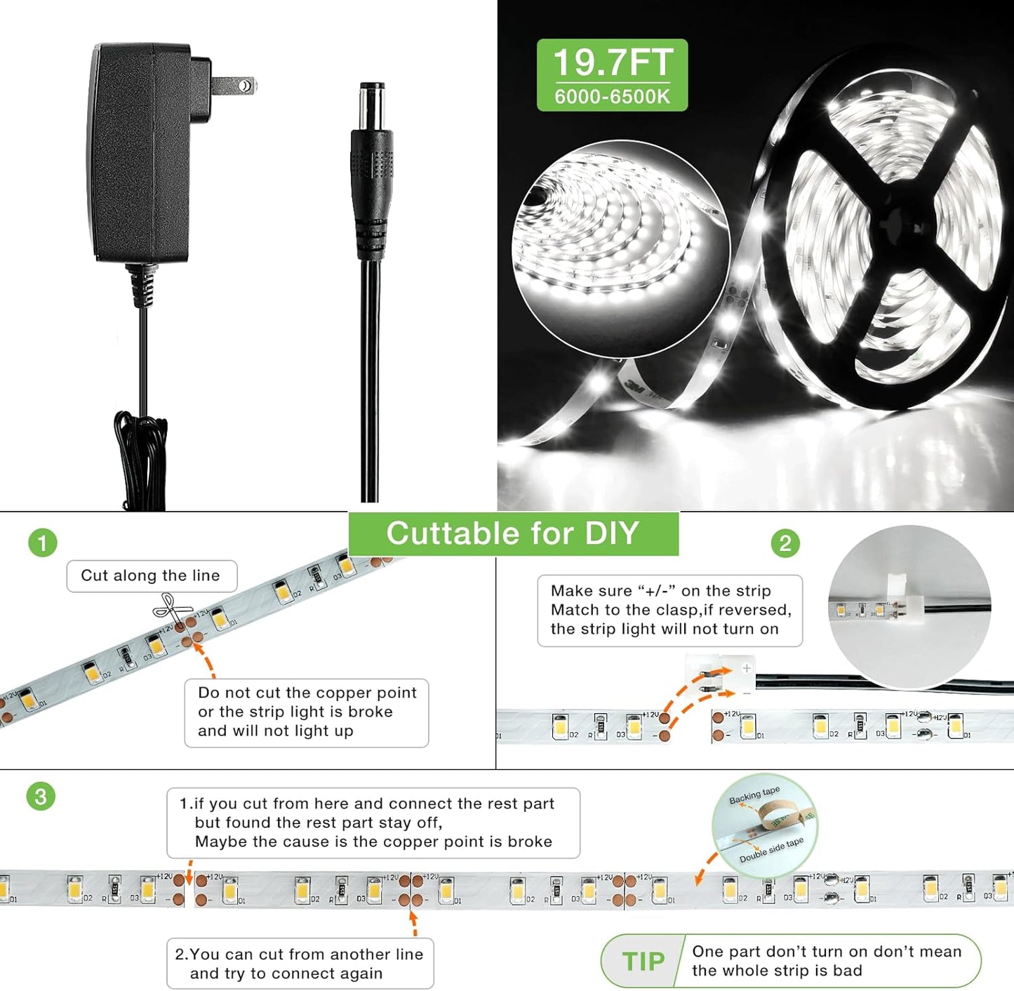 RAYZEEK Wireless Motion Activated LED Strip Lights,19.7FT LED Strip Lights with Power Adapter,RF Wireless Motion Sensor Control Dimmer,Timing,Cool White (1×Controller+2×Motion Sensor)