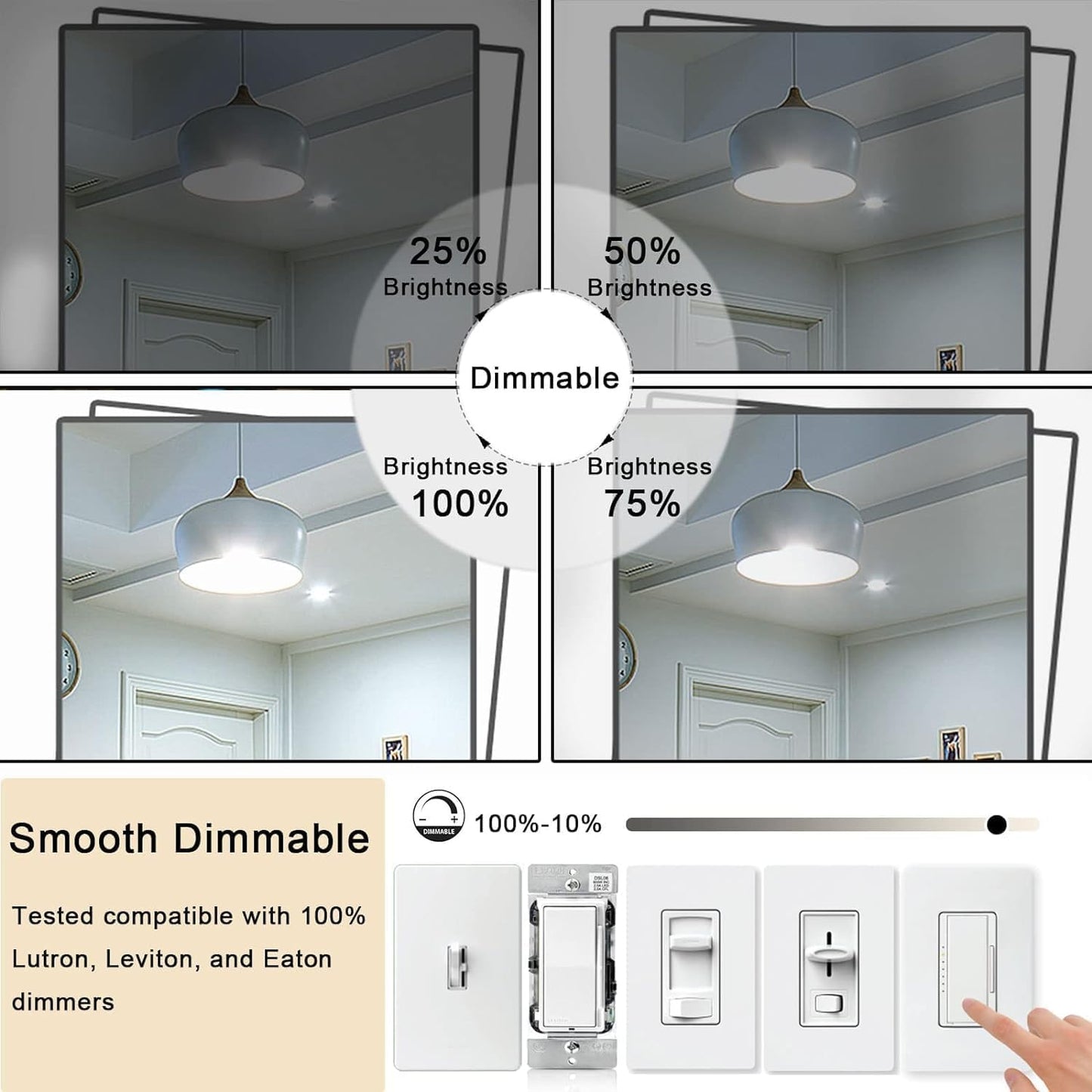 5 Inch Edison Bulb, 6000K Cool White E26 Led Bulb 6W Dimmable, 800LM T10 T9 Clear Glass Tubular Light Bulbs, AC 120V Equal 80 Watt Bulbs for Chandelier Pendant Wall Light - 6Pack