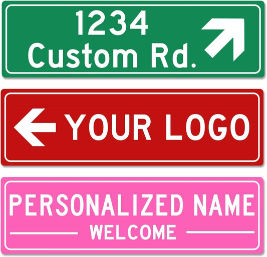 Custom Street Sign with Directional Arrow, Double Sided/Reflective Option, 24''x8'', Personalized Road Address Large Metal Sign, Customize for Business, Office, Outdoor, Home, Delivery