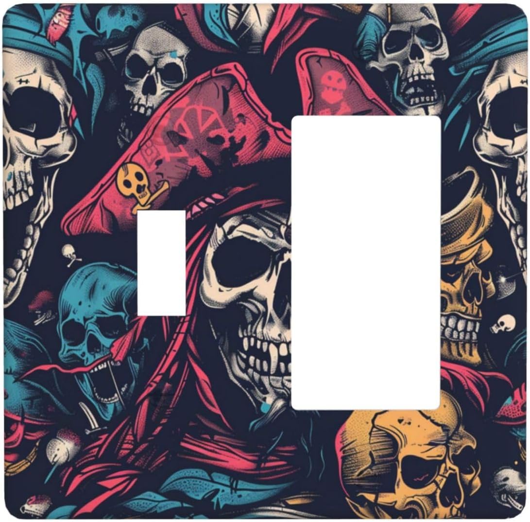 Outlet Covers Pirate Colourful Skeleton Red Hat 1 Toggle 1 Rocker Combination Decorative Wall Plate Electrical Switch Plates Light Switch Cover Plate For Farmhouse Cabin Decor