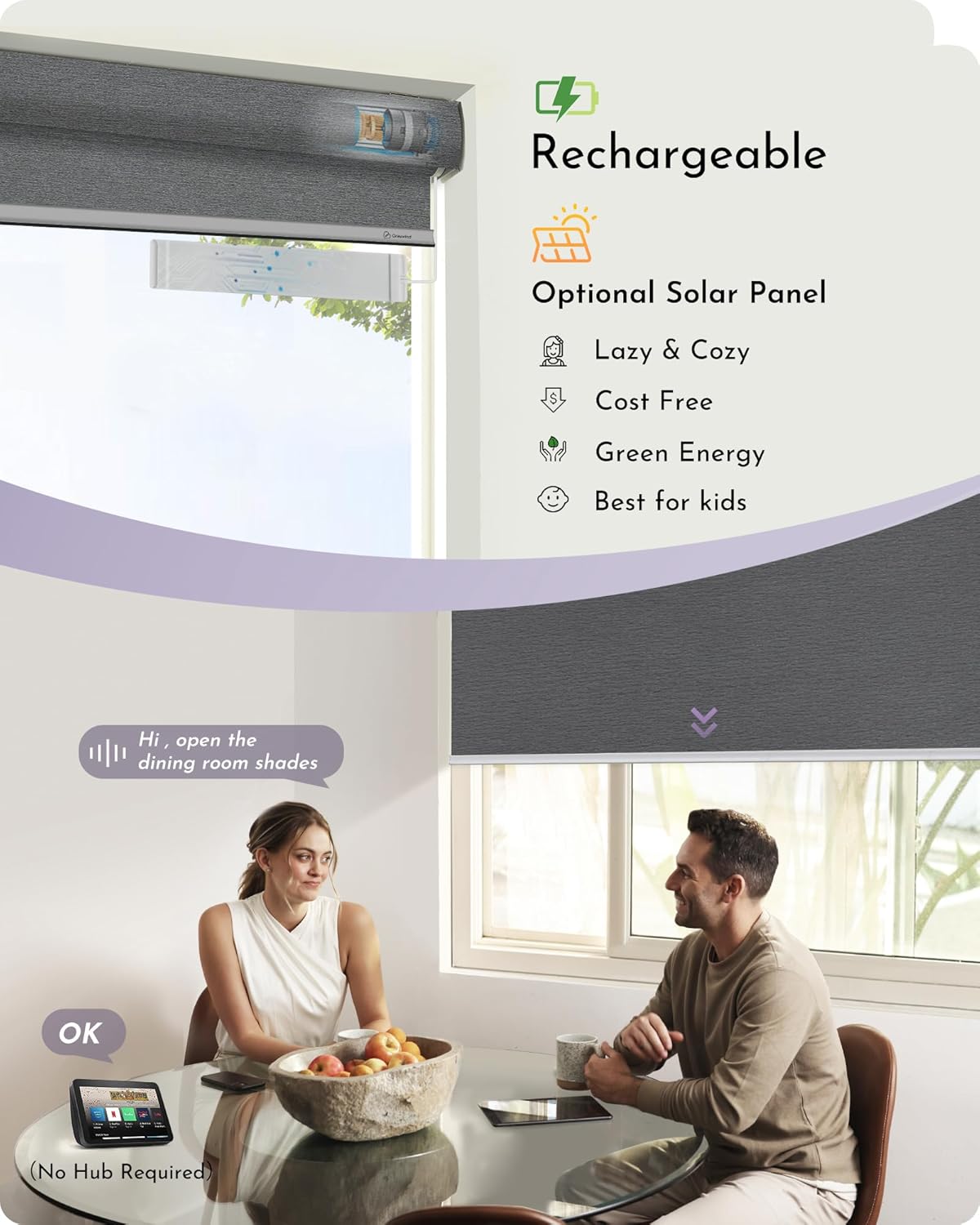Graywind Motorized Roller Shades Work with Alexa Google Smart Blackout Shades with Remote Insulated Triple Weaved Fabric Window Blinds with Valance for Smart Home Office, Customized Size (Light Grey)