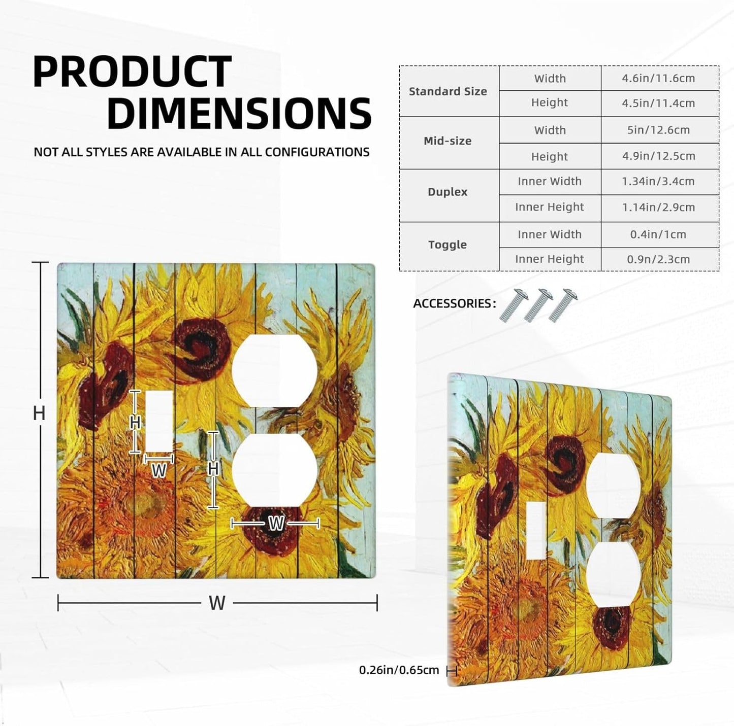 Wallplates Sunflowers Oil Paintings Wood Floral 1 Toggle 1 Duplex Switch Plate Electrical Gfci Faceplate Decorative Light Switch Covers For Farmhouse Bed Room Decor