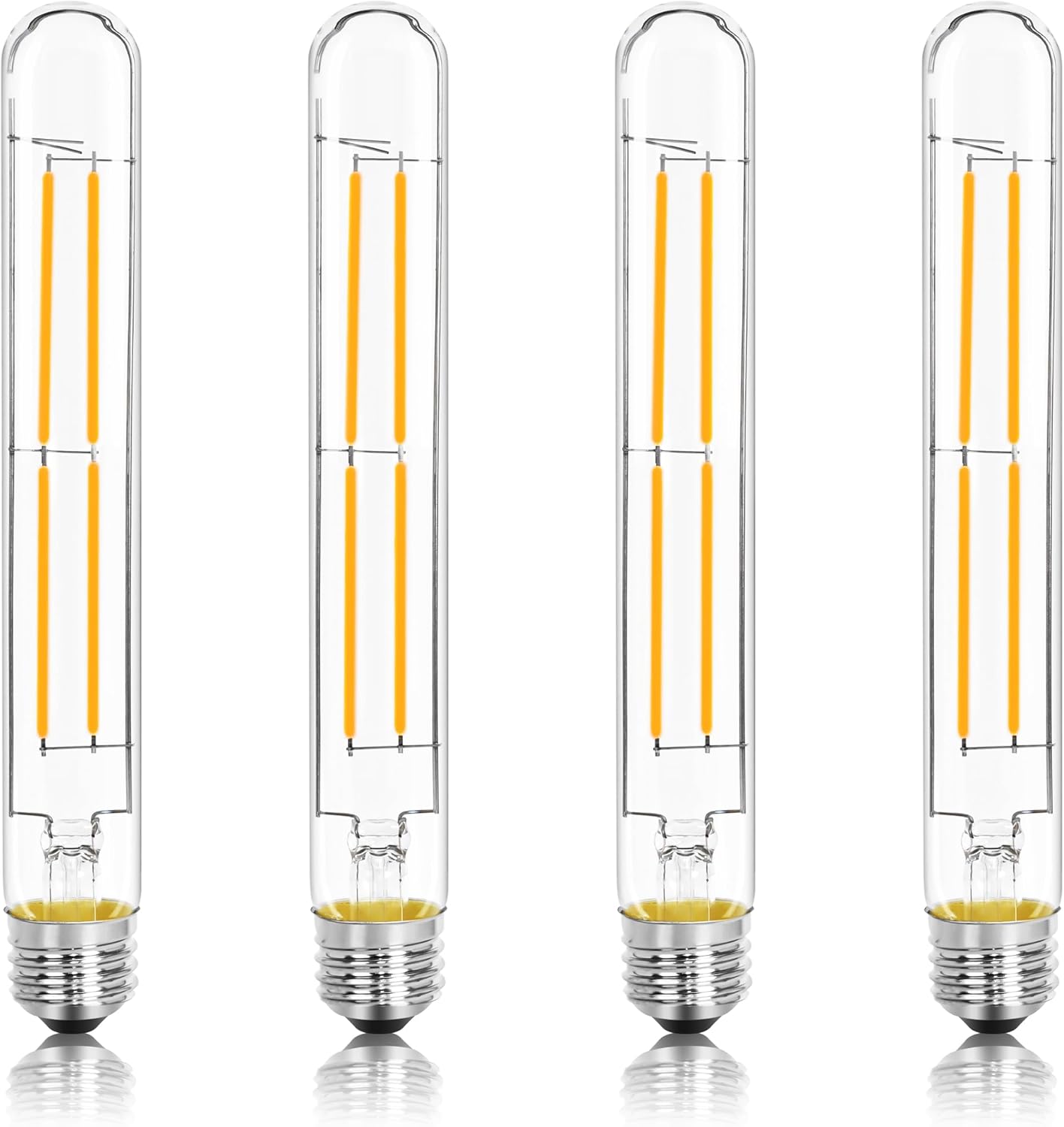 8.9IN LED Light Bulbs E26 Base, 6W 800LM 2700K Soft White T10 T9 Vintage Edison Bulbs Dimmable, AC 120V Equal 80 Watt Clear Glass Long Tubular Filament Bulb, UL Listed - 4Pack