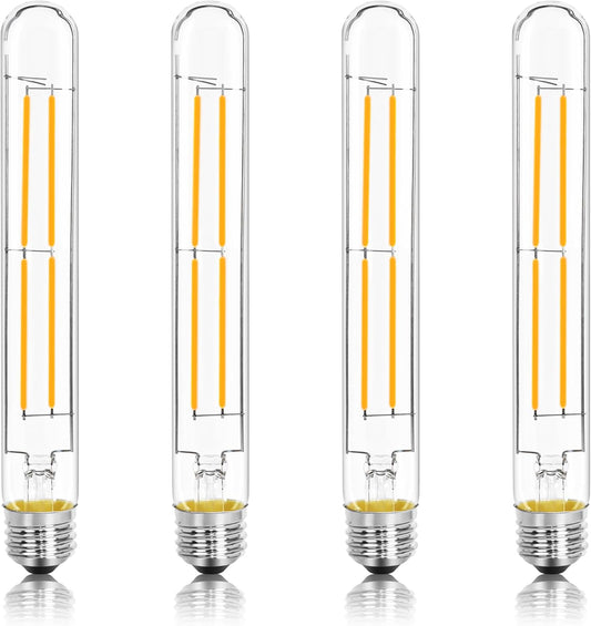 8.9IN LED Light Bulbs E26 Base, 6W 800LM 2700K Soft White T10 T9 Vintage Edison Bulbs Dimmable, AC 120V Equal 80 Watt Clear Glass Long Tubular Filament Bulb, UL Listed - 4Pack