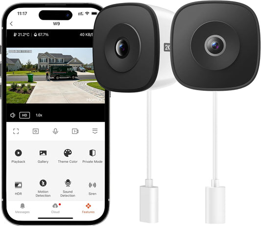 Window Security Camera 2K, Indoor WiFi Cameras 2.4GHz/5GHz, 2 Pack with Colorvue AI Color Night Vision, Person Detection with Auto-Focus, 24/7 Recording Compatible with Alexa & Google Home