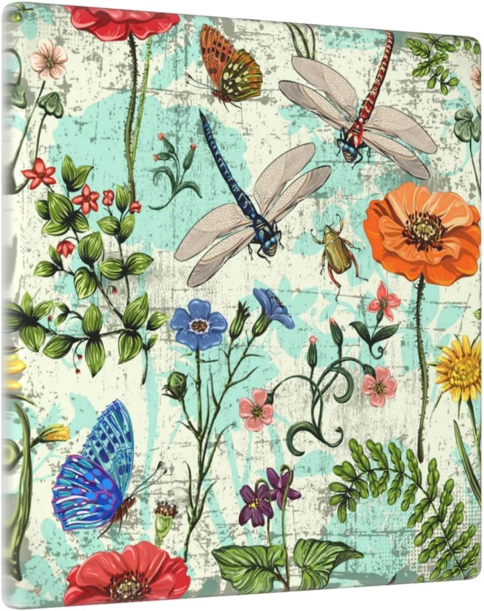 Dragonflies Flowers Butterfly 2 Gang Double Blank Outlet Light Switch Cover Decorative Wall Plate Cover For Home Living Bedroom Kitchen Decorative