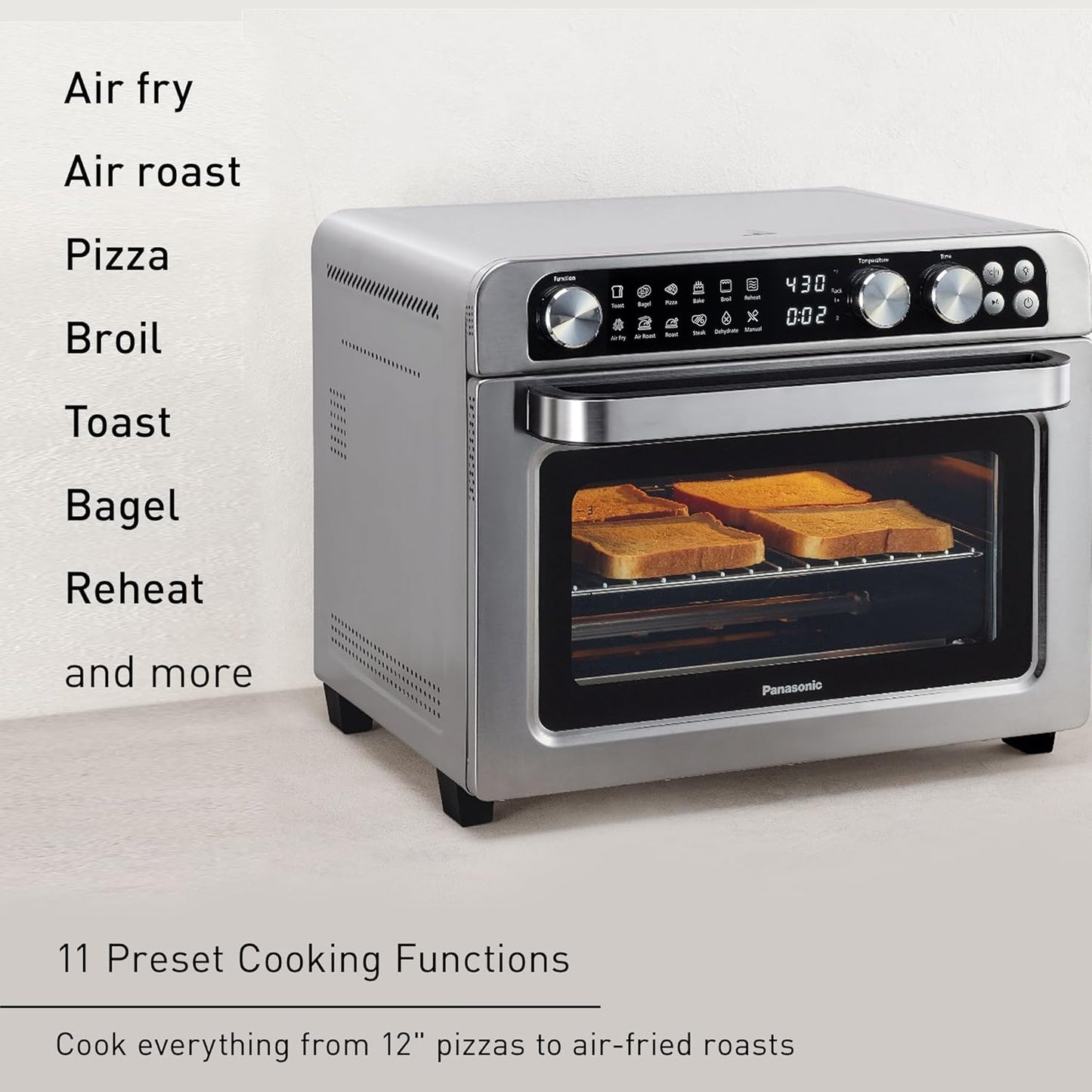 Panasonic FlashXpress Family Size Air Fryer Toaster Oven Combo, 11 Cooking Functions, 1800W PFAS-Free, Double Infrared Heating, Temperature Control Dial, Stainless Steel - NB-G211P