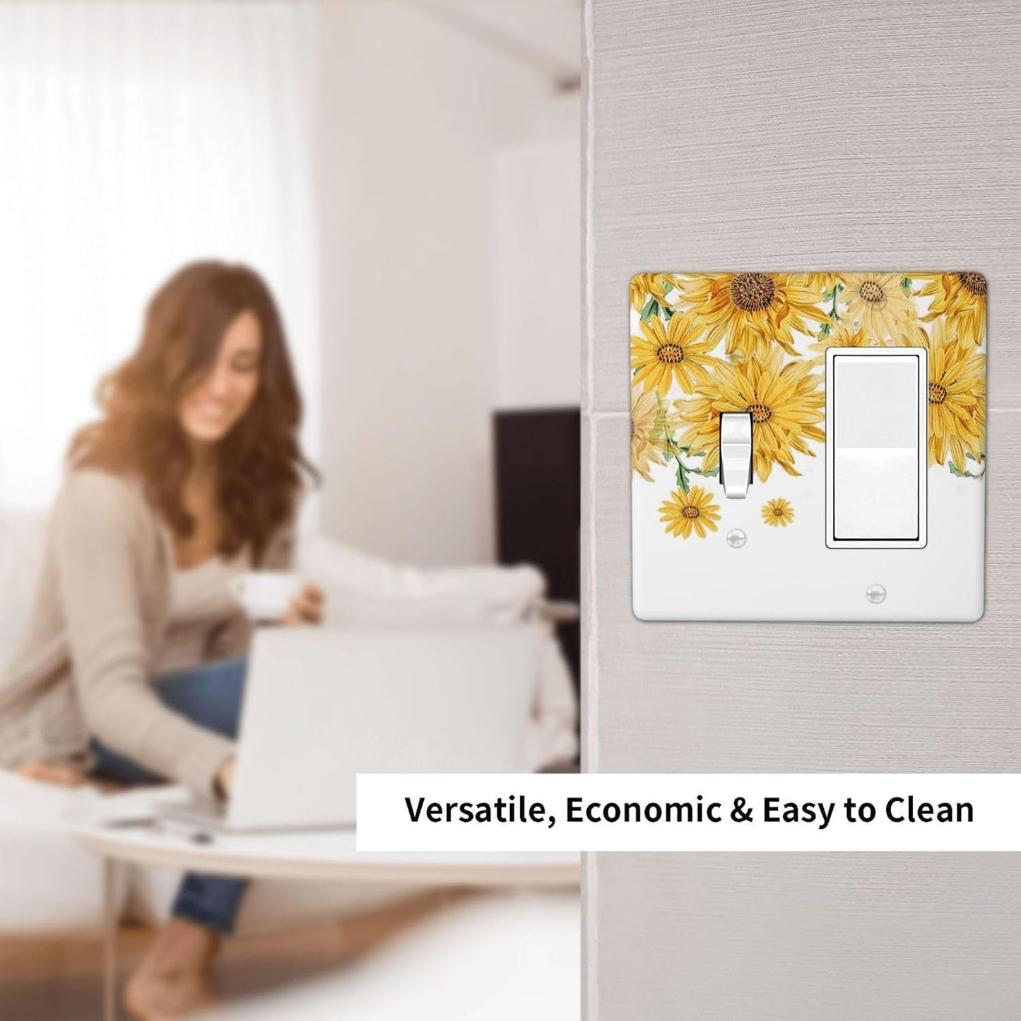 Sunflower Yellow Flowers Floral Outlet Covers 1 Toggle 1 Rocker Combination Decorative Wall Plate Electrical Switch Plates Light Switch Cover Plate for Bed Room Living Room Decor