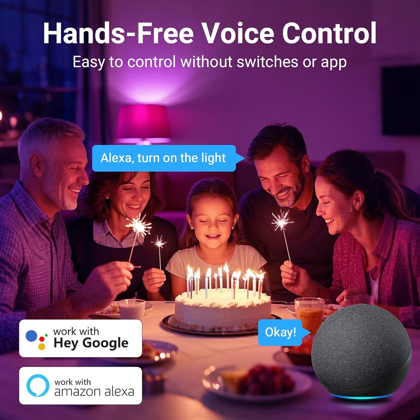 TJOY Smart Light Bulbs, Bluetooth WiFi Led Bulb Compatible with Alexa &Google Assistant, RGB Color Changing Alexa Bulb, 9W(60W Equivalent), A19 E26 800LM, 2.4Ghz WiFi only,2 Pack