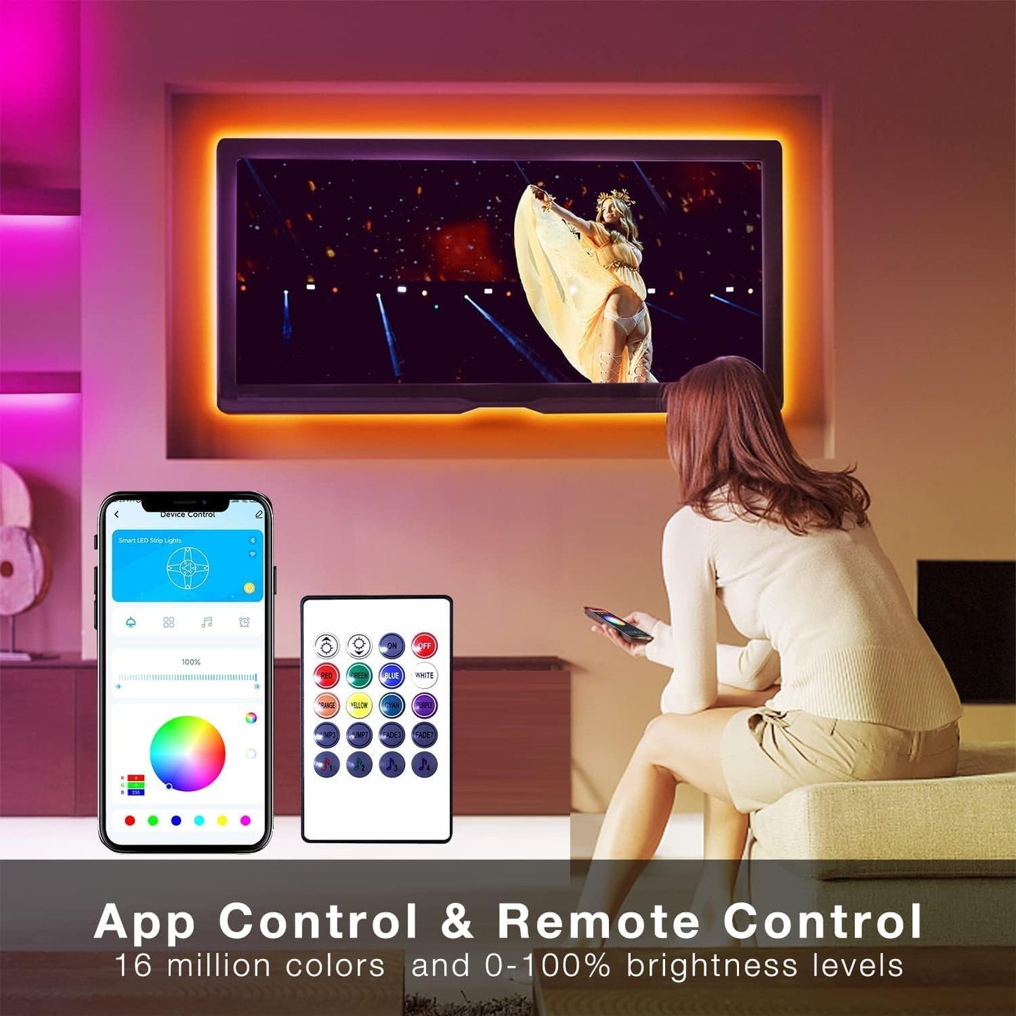 DAYBETTER 130ft Smart WiFi Led Lights, Led Strip Lights Work with Alexa and Google Assistant, App Voice Remote Control Music Sync Color Changing RGB Strip Lighting for Bedroom Room Decor, 65.6ft *2