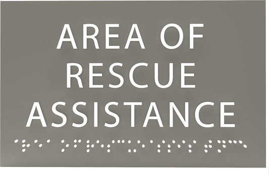6" X4" Area of Rescue Assistance Sign- Tactile Graphics Grade 2 Braille Text ADA Compliant Sign |ADA Compliant Plastic Signs for Schools, Offices, Businesses, Apartments & Restaurants
