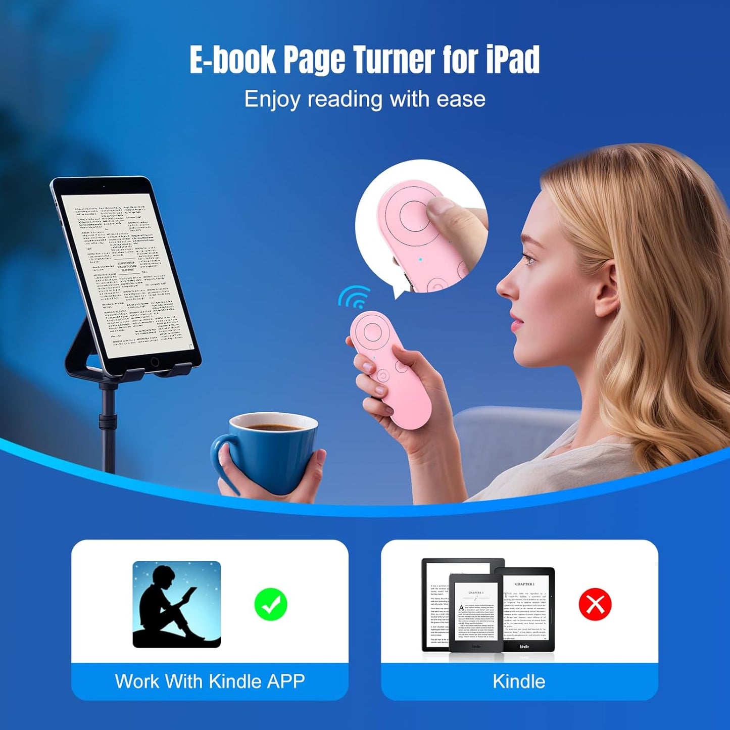 Phone Remote Controller - Bluetooth Remote for iPhone with Air Mouse Control, TikTok Scrolling Ring, Bluetooth Page Turner, Camera & Music Remote, YouTube & Instagram, iOS&Android, Pink