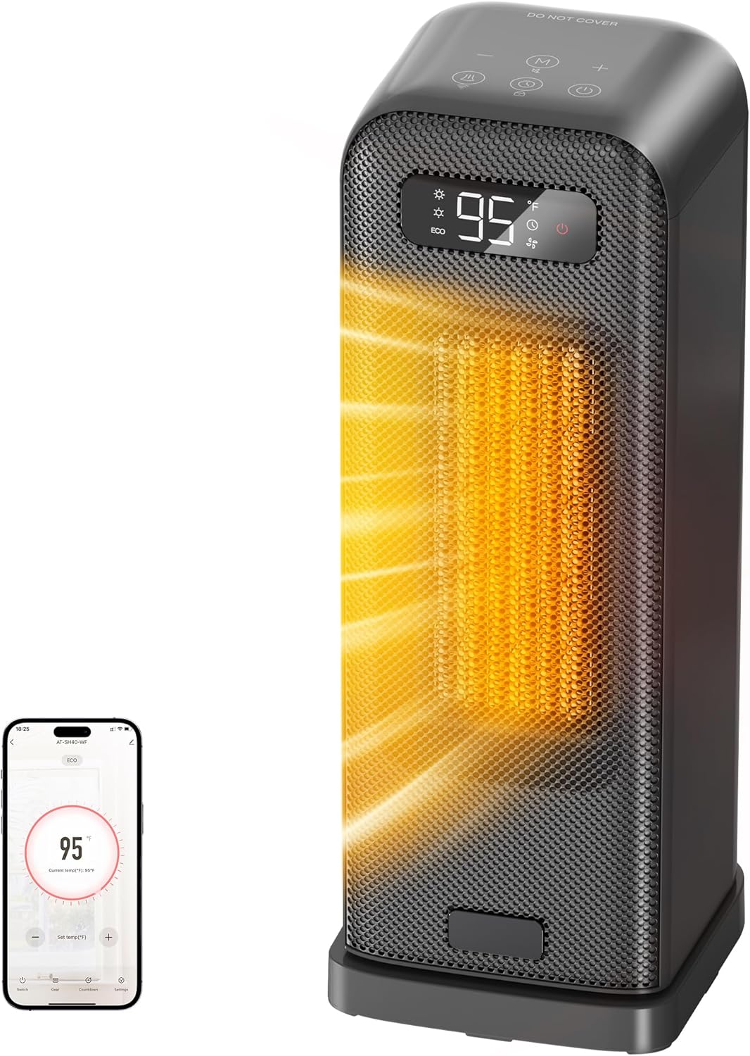 Space Heaters for Indoor Use, Smart Portable Electric Heater with Thermostat, WiFi and Voice Control, 12H Timer, 4 Modes, 36dB 1500W PTC Ceramic Safety Heat for Office Bedroom Home 1Pack Grey