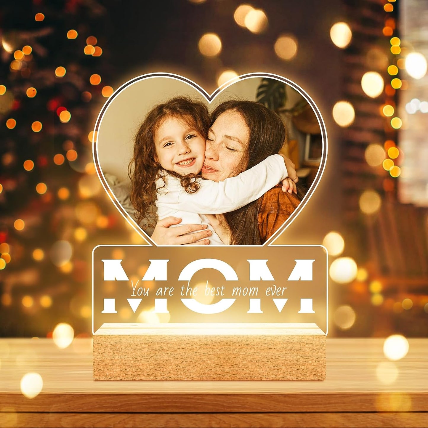 Personalized Gifts for Mom from Daughter and Son, Custom Picture Frames with Photo, Personalized Photo Frame with Night Light, Customized Mom Birthday Gifts