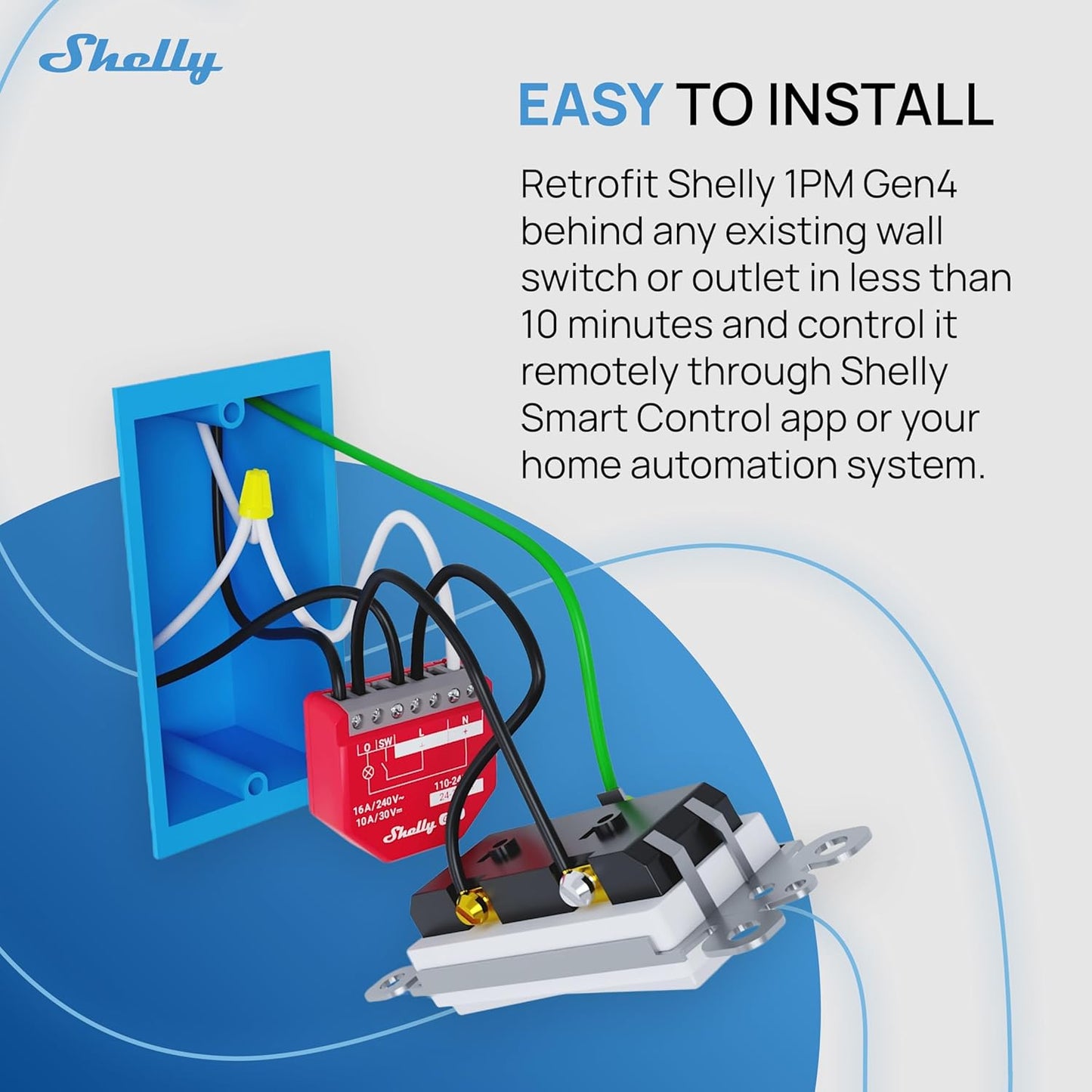 Shelly 1PM Gen4 | Wi-Fi, Zigbee, Matter Smart Relay Switch with Power Metering, 1-Channel 16A | Home Automation | Alexa, Google Home, Apple HomeKit Compatible | iOS Android App | No Hub