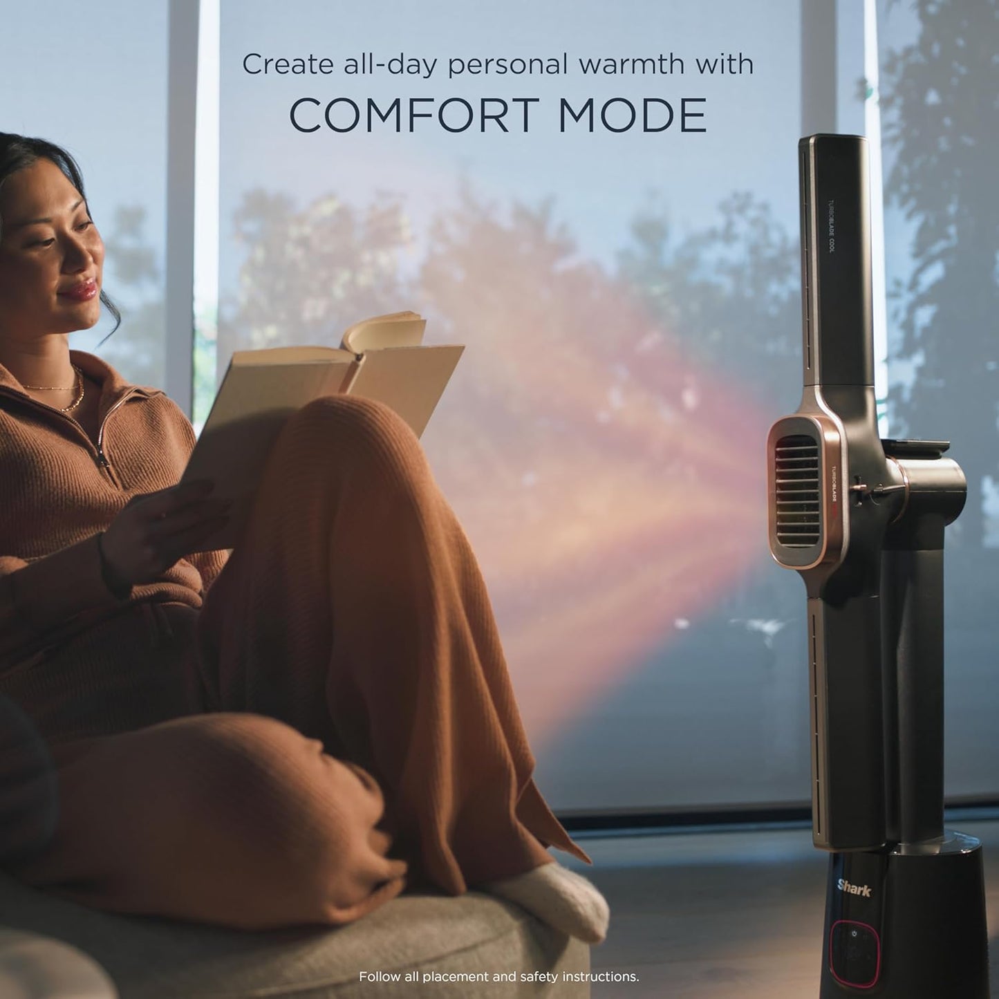 Shark TurboBlade Cool + Heat – 2-in-1 Bladeless Tower Fan & Space Heater for Customizable Year-Round Indoor Use, Bedroom, Living Room, & Office | Powerful Cooling + Rapid Room Heating, Charcoal, TH202