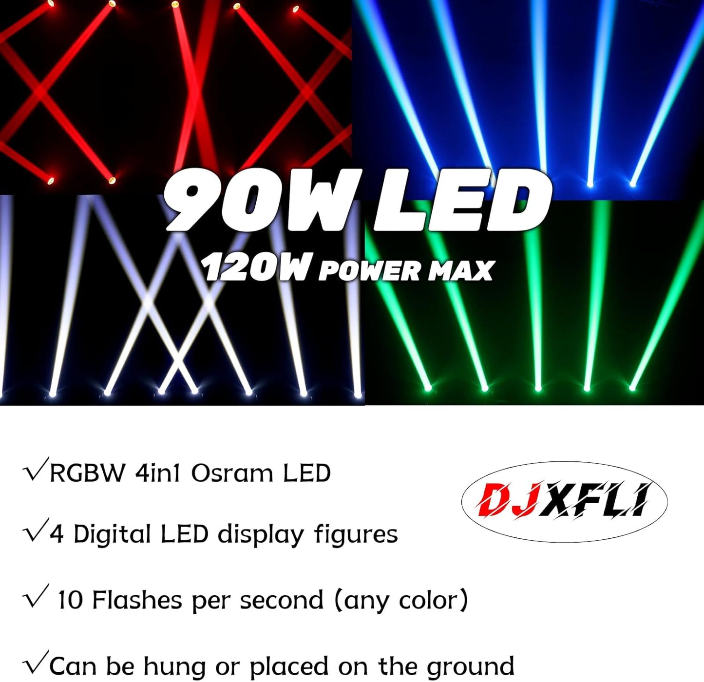 90W LED Moving Head DJ Lights Mini Beam Stage Lights Super Bright Spot RGBW 4IN1 DMX 512 13CH Sound-Activated for Wedding DJ Party Stage Lighting (90W, 1)