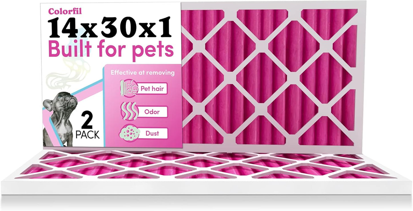 Colorfil 14x30x1 Air Filter (2-Pack) | Made in the USA | Color Changing | Remove Cat and Dog Odor | MERV 8 for Pet Hair Dander and Dust | 13.75"x29.75"x0.75" Exact Size
