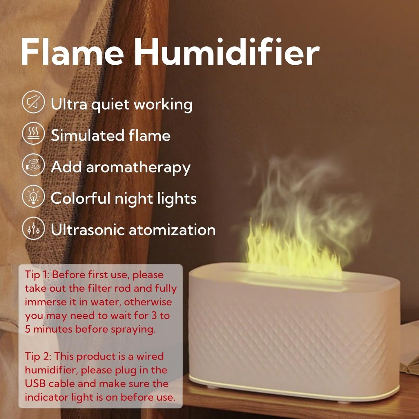 Portable Small Humidifier Dual Nozzle - Large Cool Mist Humidifiers Double Spray Ports, Water Shortage Protection, Ultra-Quiet, Mini Humidifier for Bedroom Plants Office Car Travel (Flame White)