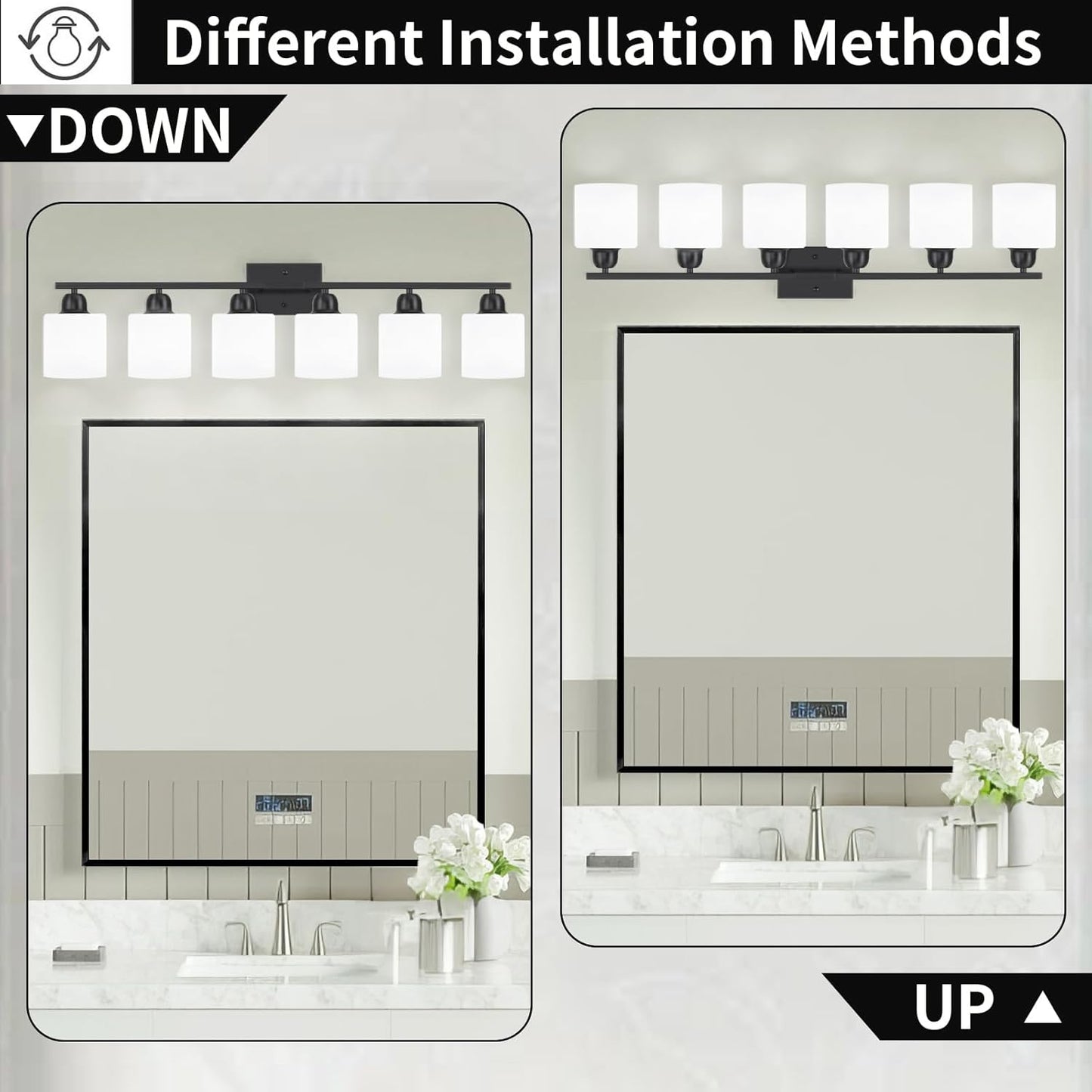6-Light Black Vanity Lights for Bathroom, Modern Bathroom Vanity Lighting Fixtures Over Mirror, Bathroom Light Fixtures for Bathroom Mirror, Living Room, Hallway, Vanity Table, E26 Base
