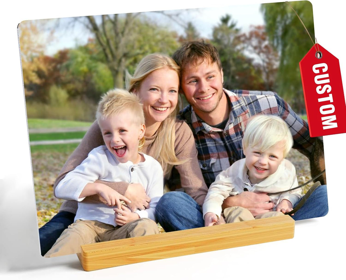 Custom Photo Prints - Metal Desktop Picture Frame with Photos & Wooden Base Personalized Gifts for Family Friends Lovers and Pets, Optional Multiple Sizes