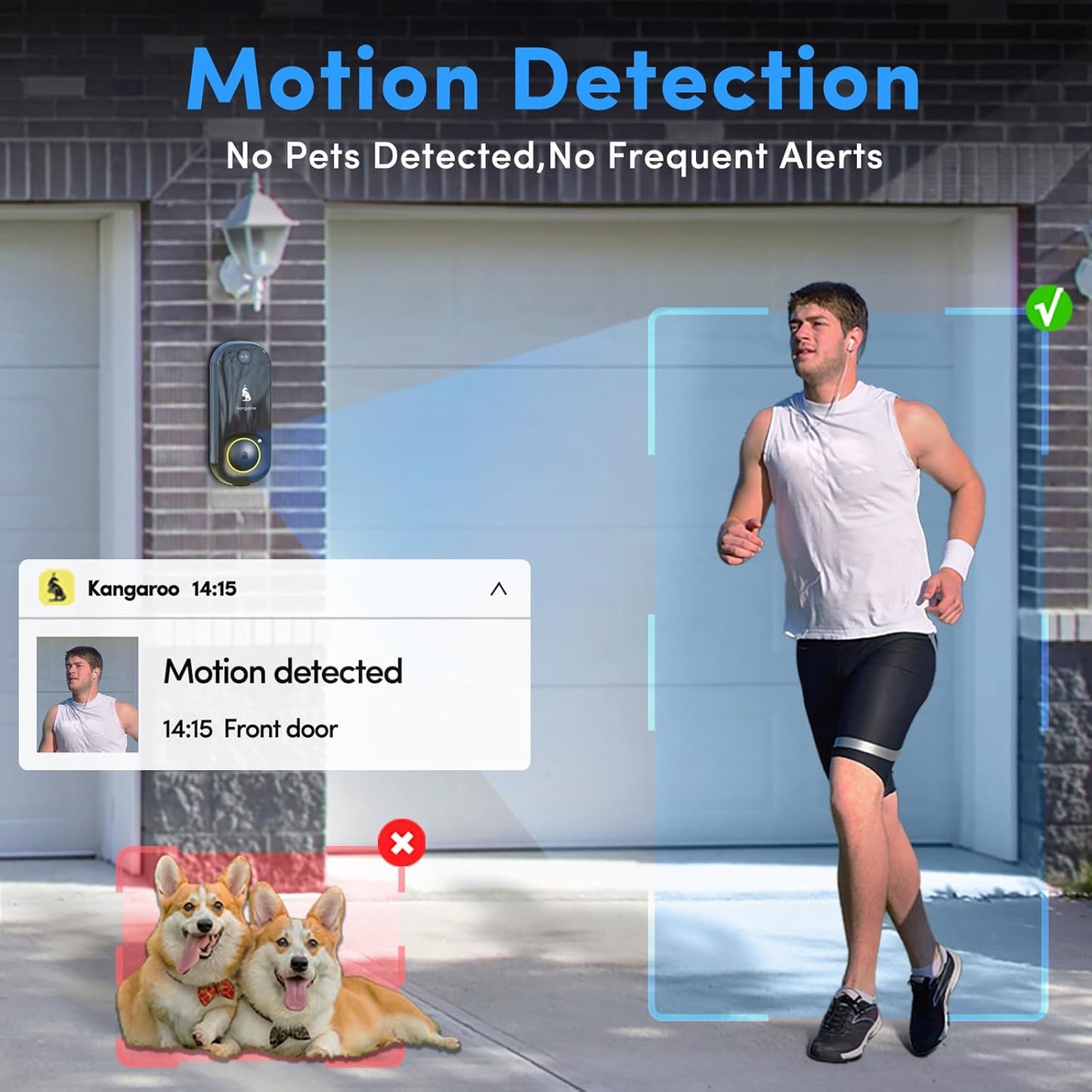 Kangaroo Wireless Doorbell+Chime,HD Camera,Easy Setup,Battery Power,Motion Detection,2.4G WiFi,Real-time Alerts to Phone,Security System for Home,Apartment and Office (2 Doorbell+2 Chime)
