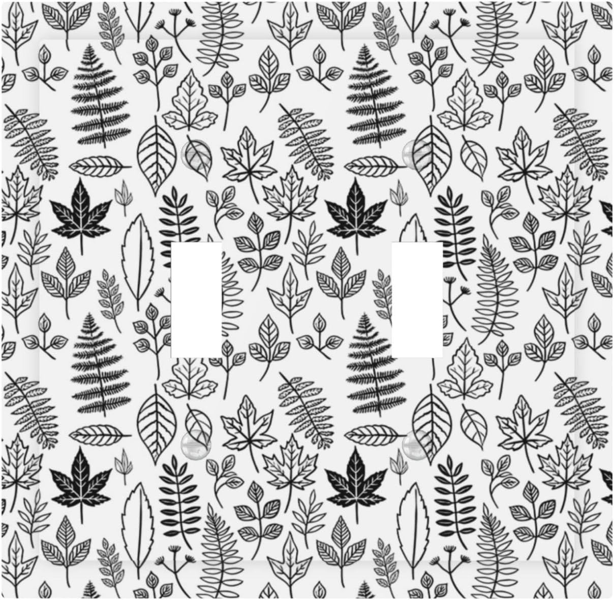 Black White Leaf Wheat Maple Leaf Plant Decorative Switch Plates 2 Gang Double Toggle Outlet Light Switch Cover Wall Plate Electrical Faceplate for Bedroom Bathroom Decor