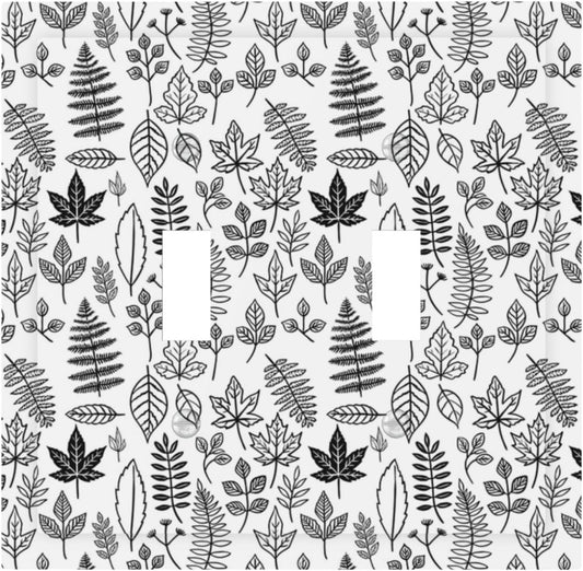 Black White Leaf Wheat Maple Leaf Plant Decorative Switch Plates 2 Gang Double Toggle Outlet Light Switch Cover Wall Plate Electrical Faceplate for Bedroom Bathroom Decor