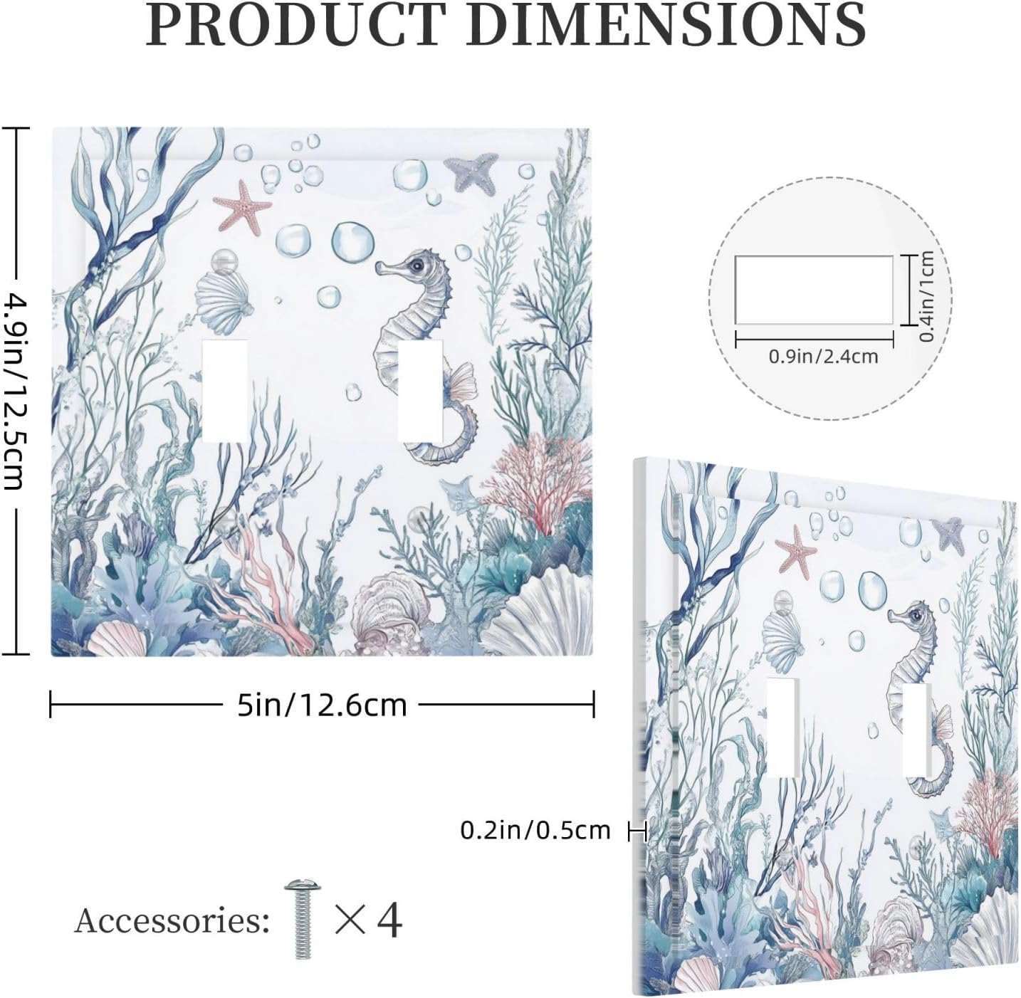 Decorative Switch Plates Ocean Coral Seahorse Seashell Starfish 2 Gang Double Toggle Outlet Light Switch Cover Wall Plate Electrical Faceplate For Bathroom Home Decor