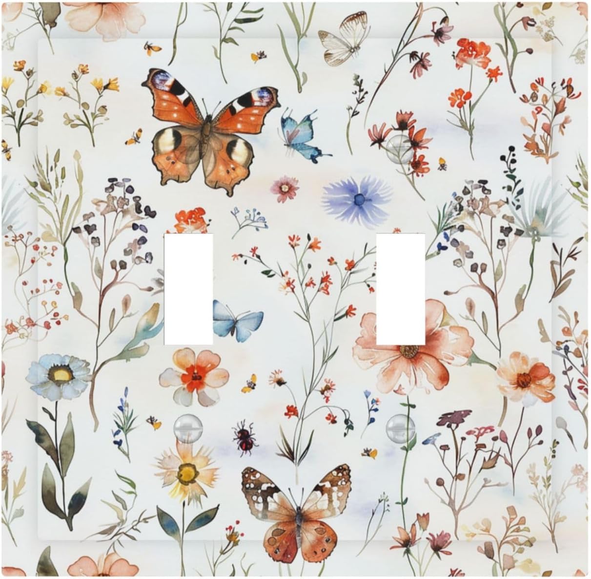 Decorative Switch Plates Butterfly Floral Boho Multicolor Flower Leave 2 Gang Double Toggle Outlet Light Switch Cover Wall Plate Electrical Faceplate for Bed Room living Room Decor
