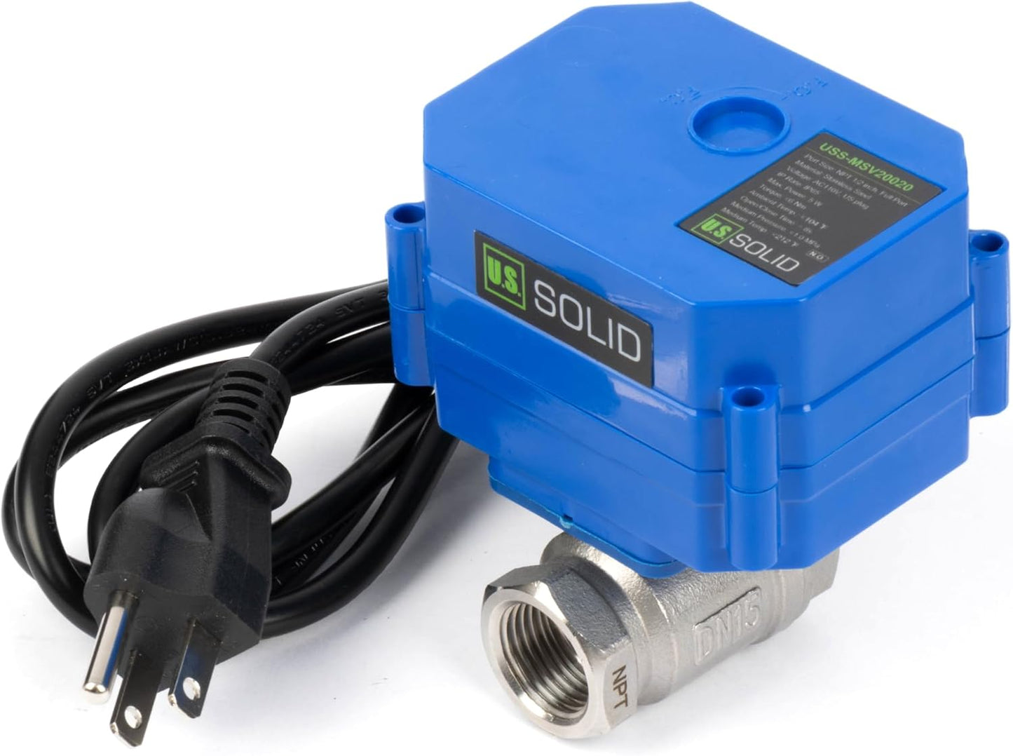 U.S. Solid 1/2" Motorized Ball Valve with US Plug 110VAC Stainless Steel Electrical Ball Valve,Auto Return, Normally Open