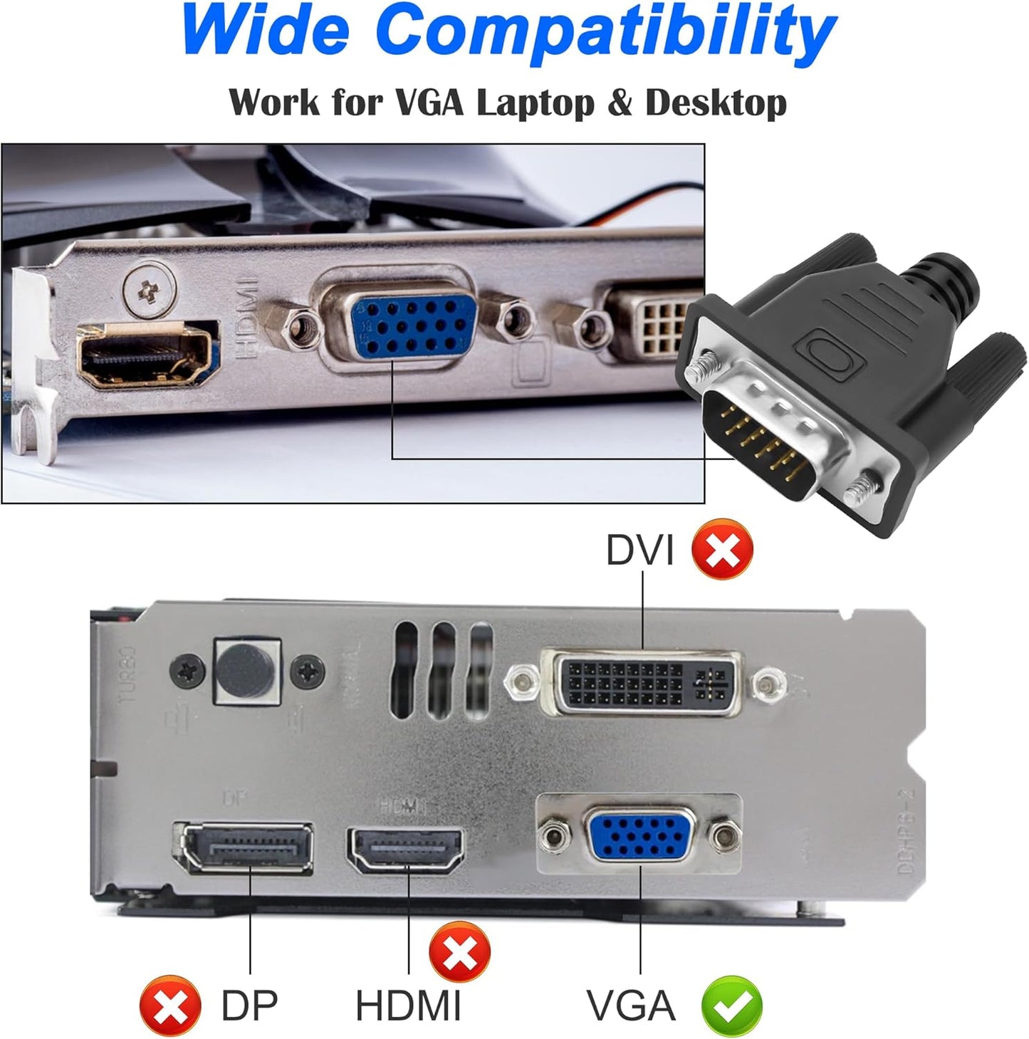 MEIRIYFA VGA Dummy Plug Headless Ghost Display Emulator, VGA Virtual Display RGB Monitor Dummy Plug Headless Ghost Display Emulator 1920x1080P@60Hz (2Pack)