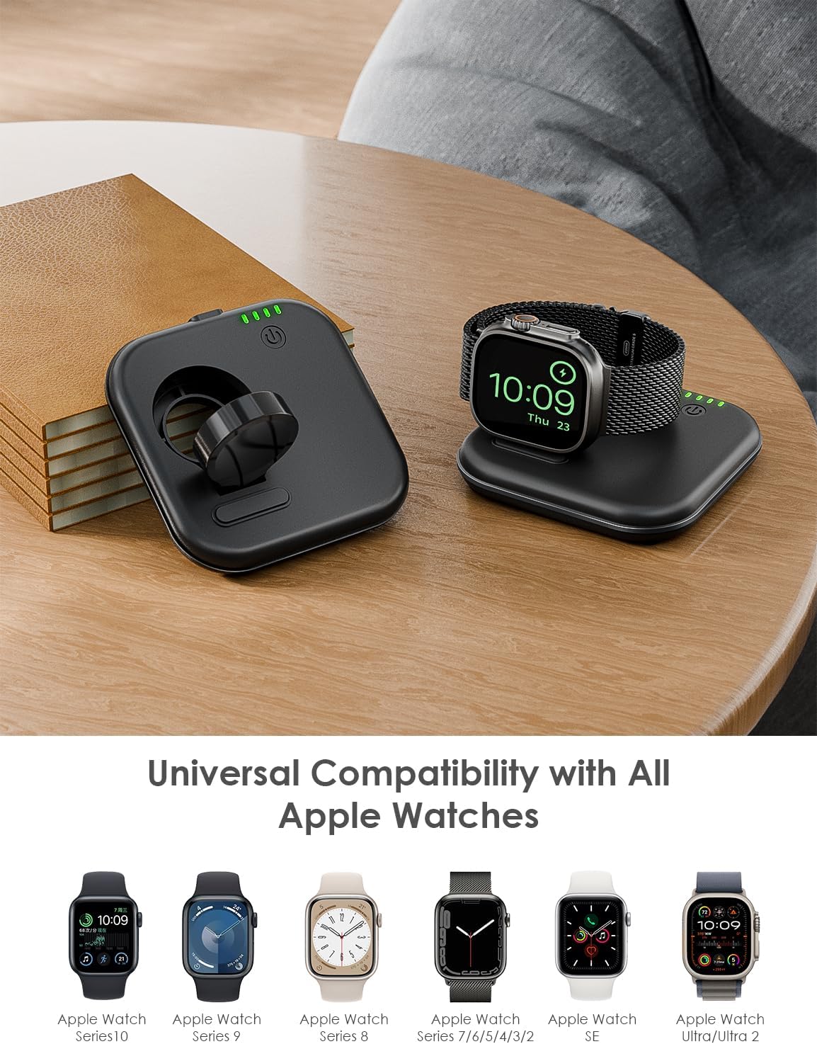 Portable for Apple Watch Charger 2000mAh - Foldable Magnetic Power Bank for Series 2-10/SE/Ultra1/2, Emergency Backup Charger with Type-C Travel Cable