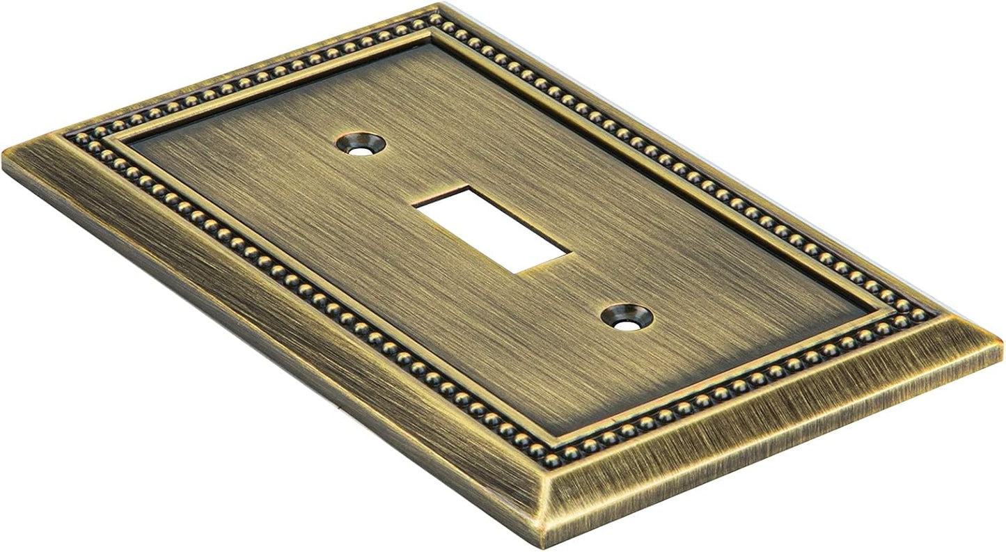 Henne Bery Sunken Pearls Heavy Duty Decorative Wall Plate Switch Plate Outlet Cover (Single Toggle, 3 Pack, Antique Brass)