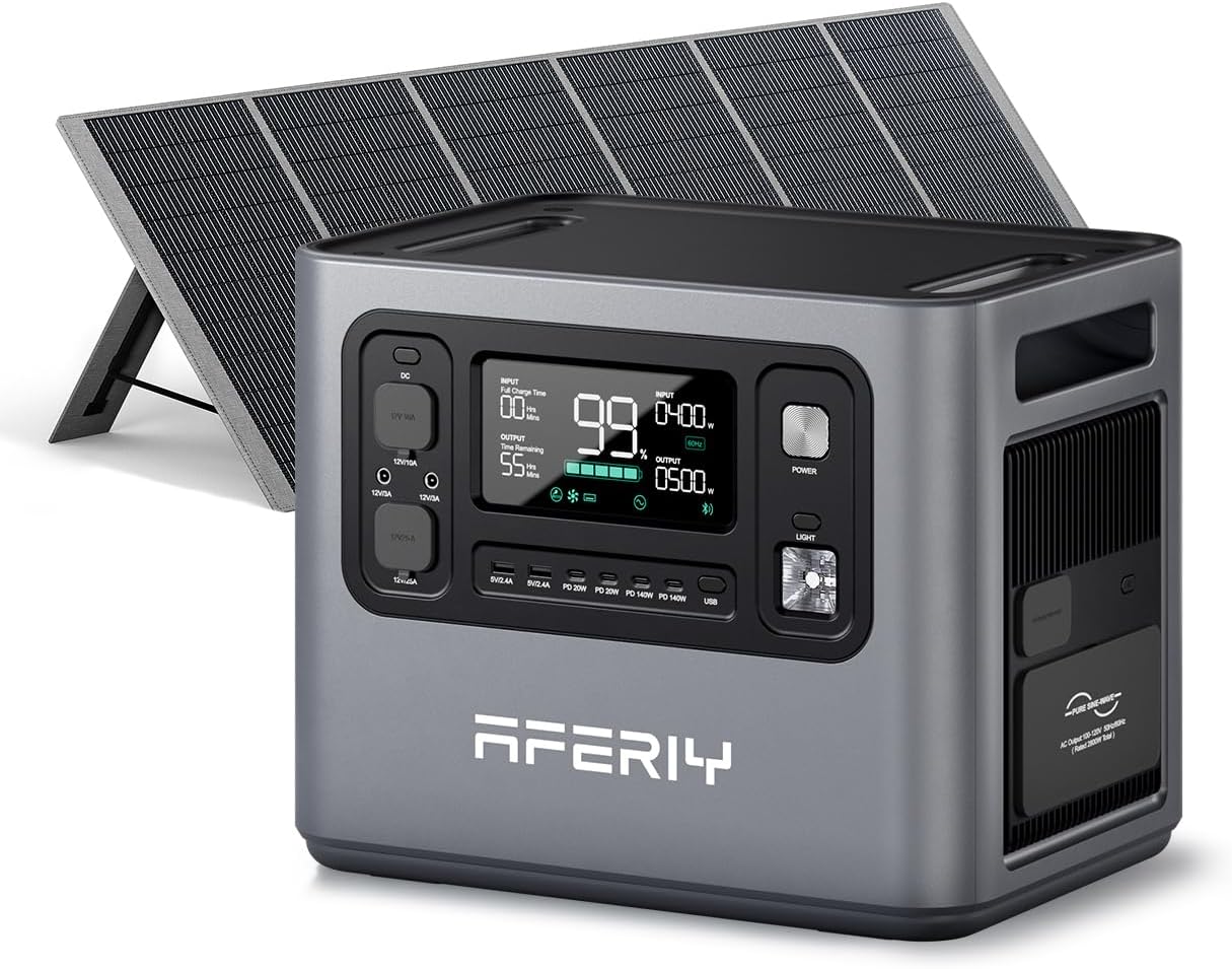 AFERIY P280 2800W Portable Power Station with 400W Solar Panel, 2048Wh LiFePO4 Battery,Expandable to 10kWh,1800W AC Charging Less 38 mins,UPS Solar Generator for Home Use,Power Outages,Camping,and RVs