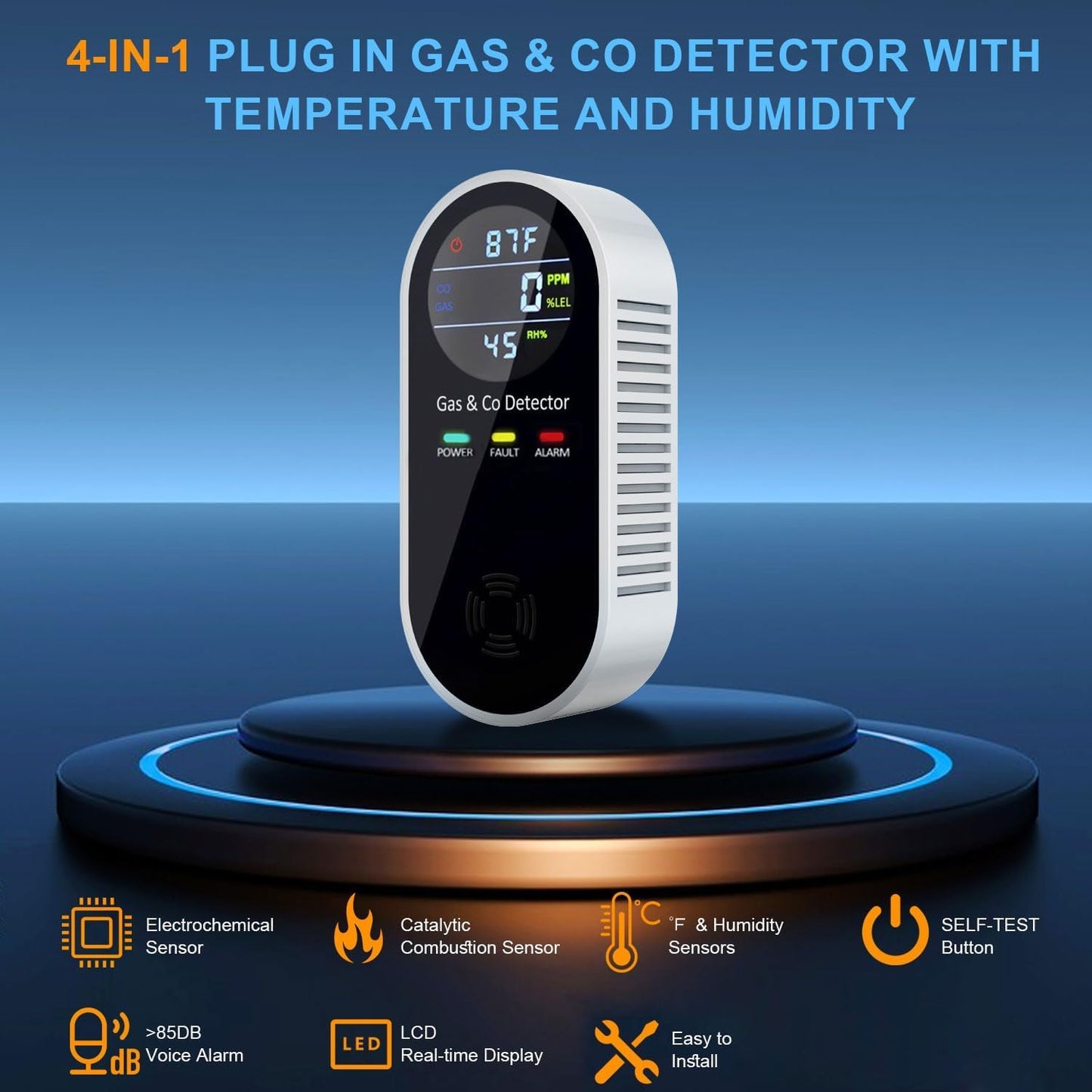 Plug in Combination Gas & Carbon Monoxide Detectors with Temperature and Humidity Display- Natural Gas Detectors & Carbon Monoxide Alarm for Home, Kitchen (2 Packs)