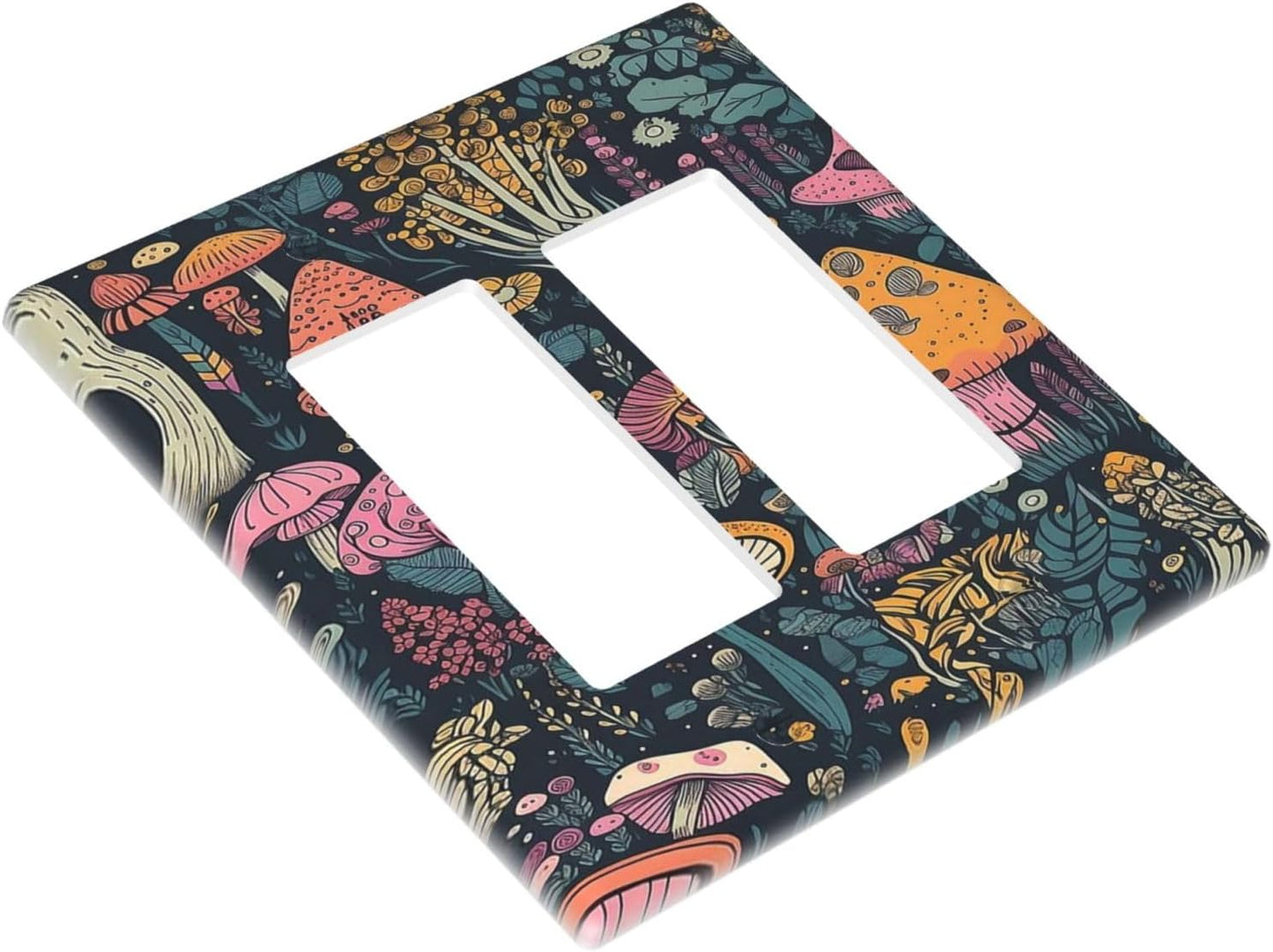 Decorative Outlet Covers Cartoon Comics Colorful Mushrooms 2 Gang Wall Plate Double Rocker Two Switch Wall Cover Plate Light Switch Cover Plate Faceplate for Country Bedroom Decor