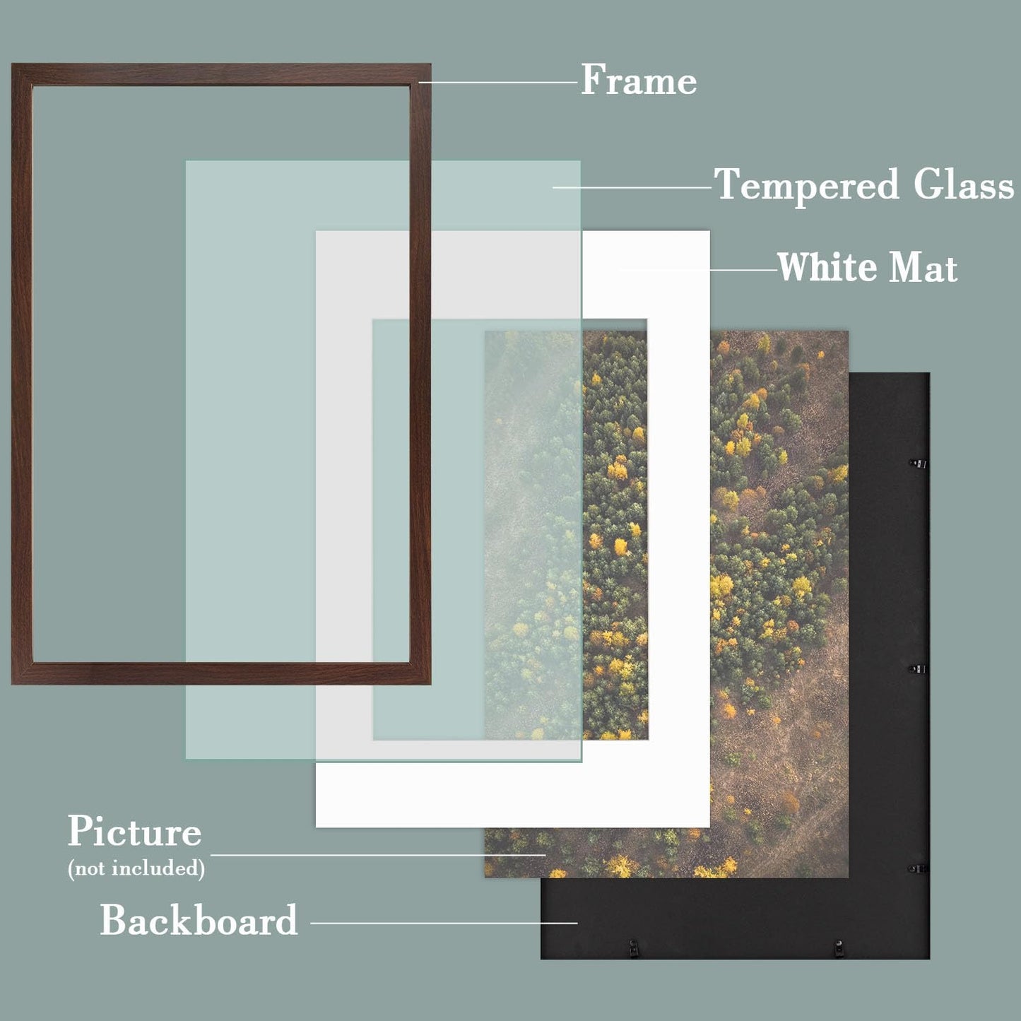 Golden State Art, 16X24 Picture Frame with Mat for 12X18 - High Definition Glass Wall Mounting Horizontal Vertical Display (Brown, 2 Pack)