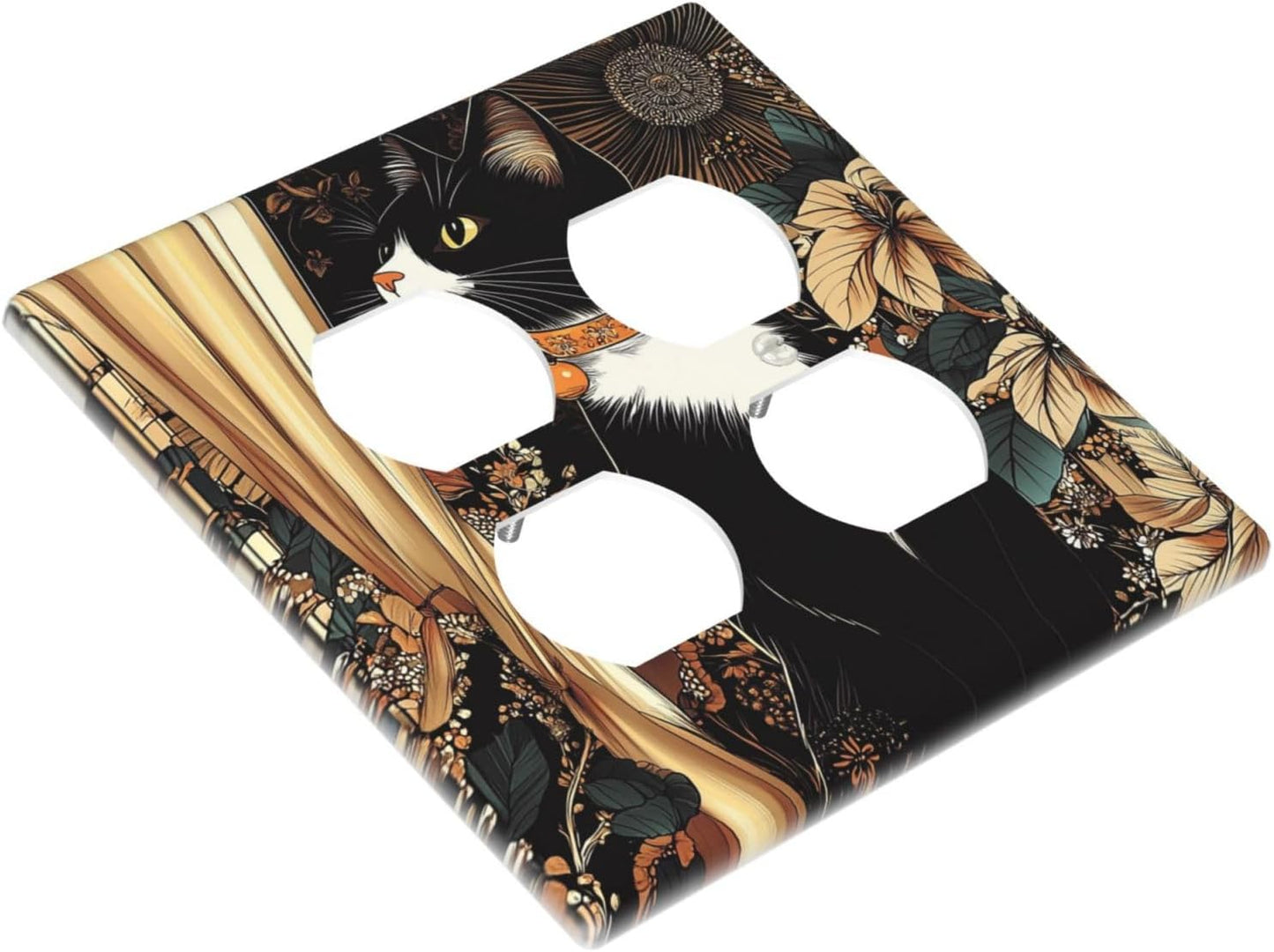 Outlet Covers Boho Mandala Floral Black Cat Vintage Flower 2 Gang Double Duplex Decorative Light Switch Covers Electrical Wallplates Socket Faceplate For Farmhouse Home Decor