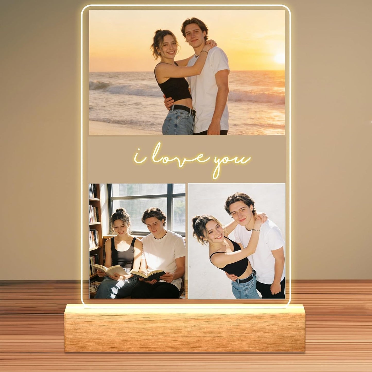 Personalized Picture Frames with Photo, Custom Photo Frame with Night Light, Customized Girlfriend Photo Gifts, Ideal Gift for Couples Anniversary Birthday Mom Dad Him Her
