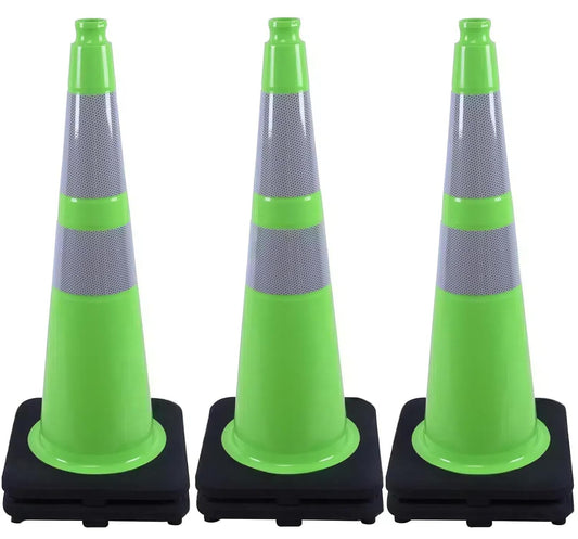 BESEA 6Pack 28" inch Traffic Cones Green Safety Cones with 6 inch Reflective Collar for Home Driveway Road Parking Use(6 Cones)