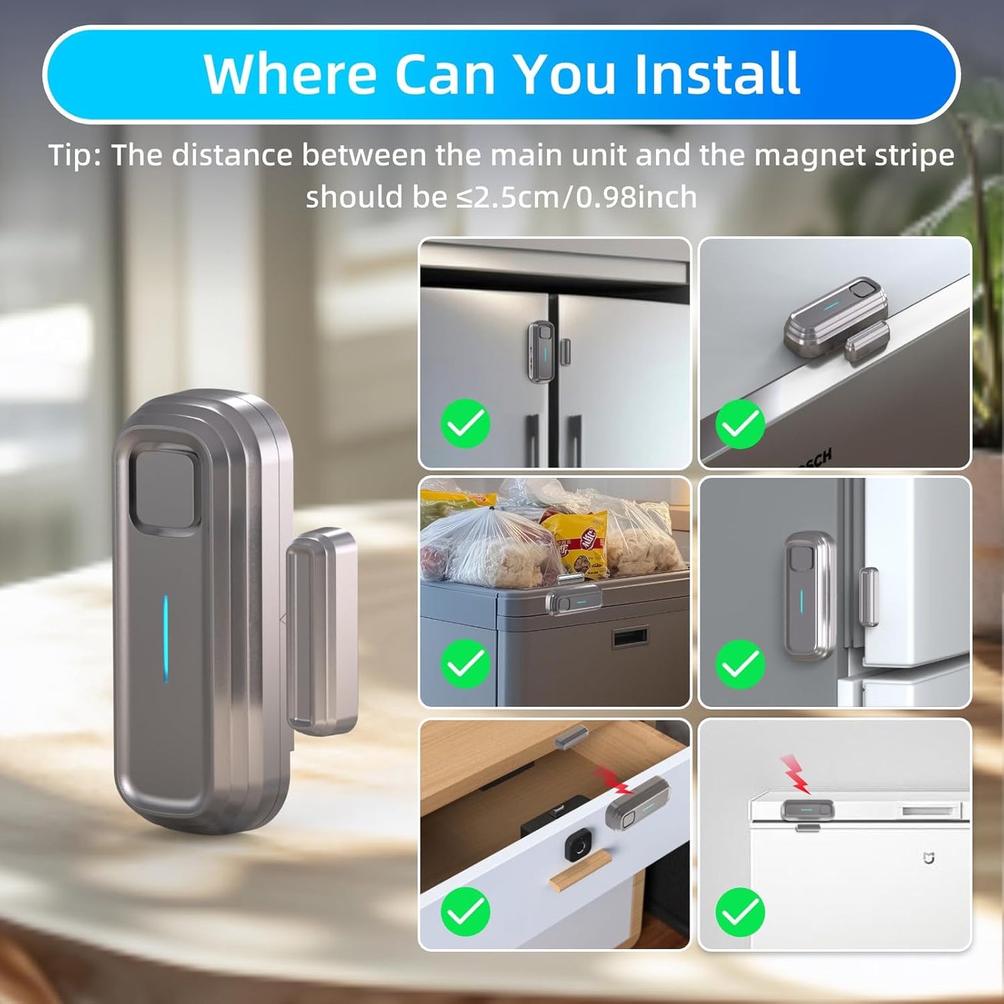 Daytech Freezer Door Alarm with Delay 1/2/3/4 mins Reminder When Left Open Fridge Alarm 0 to 120 dB Refrigerator Door ajar Alert for Home Garage Basement(1 Pack Gray)
