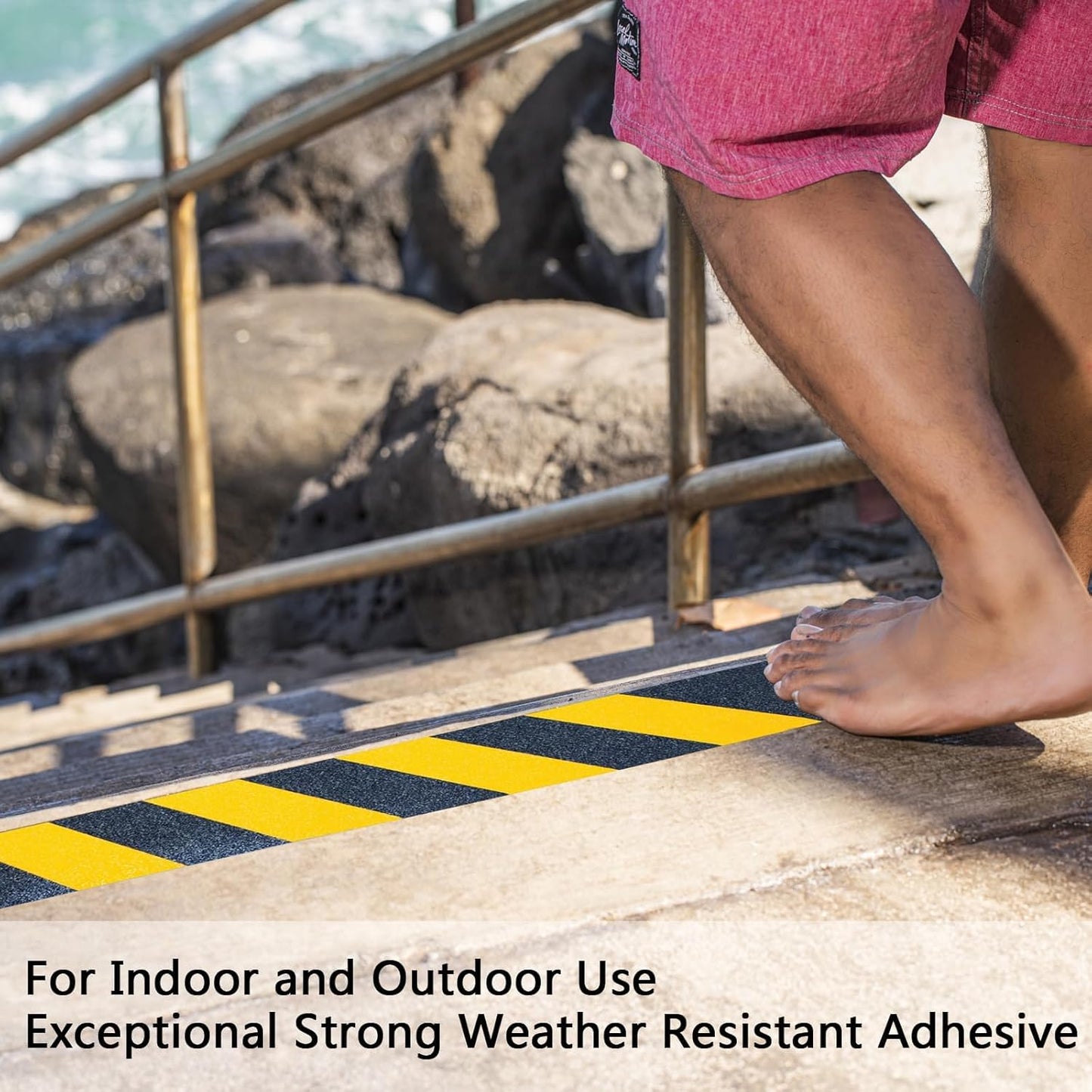 Anti Slip Tape, 2 Inch x 62 Ft Grip Tape for Stairs Outdoor/Indoor, Waterproof Non Skid Roll for Stair Treads Non Slip, High Traction Friction Abrasive Adhesive Stair Steps, Caution Yellow/Black