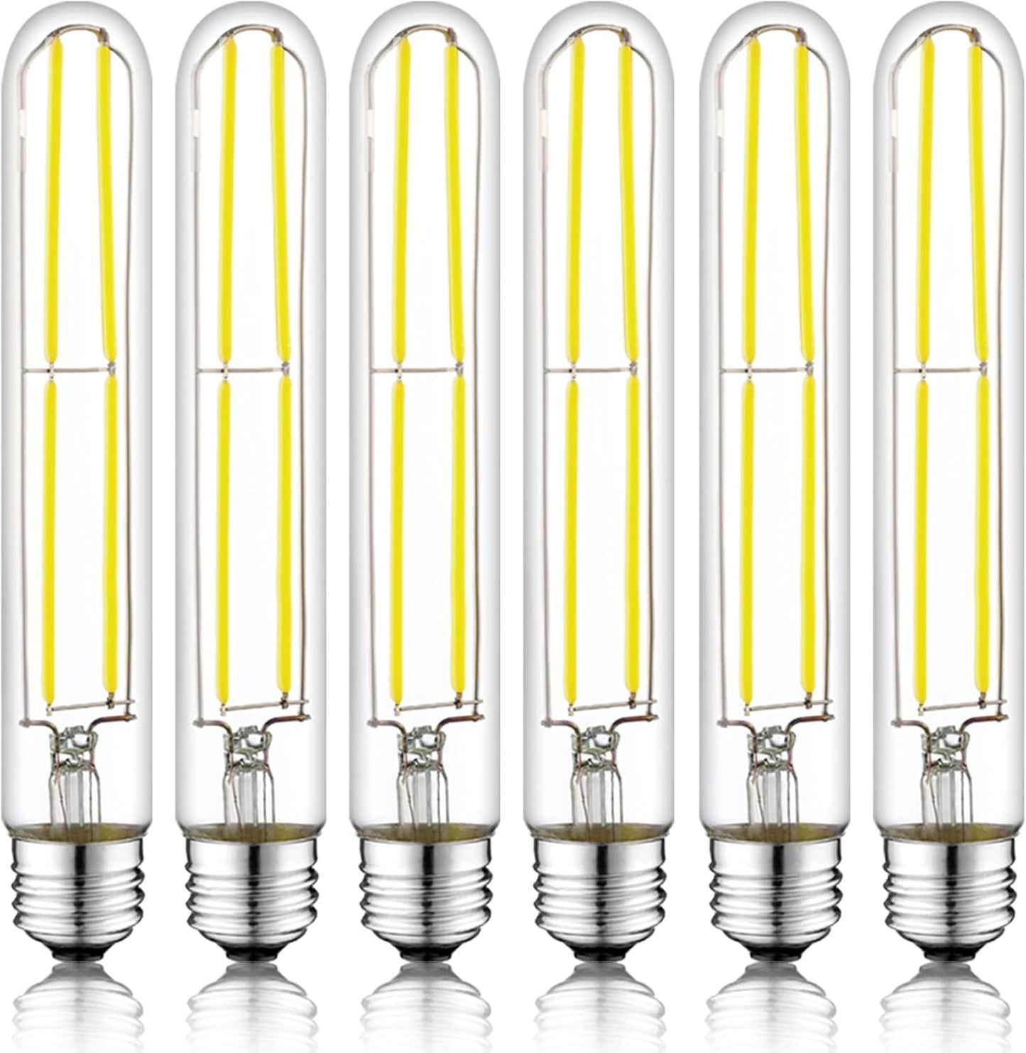 7.3 Inch E26 Led Bulb 6W Dimmable, 6000K Cool White Edison Bulbs 800LM, Equal 80 Watt Tubular T10 T9 Long Clear Glass Light Bulb for Rustic Pendant Industrial Pipe Wall Sconces - 6Pack
