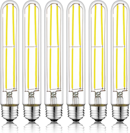 7.3 Inch E26 Led Bulb 6W Dimmable, 5000K Daylight Edison Bulbs 800LM, Equal 80 Watt Tubular T10 T9 Long Clear Glass Light Bulb for Rustic Pendant Industrial Pipe Wall Sconces - 6Pack