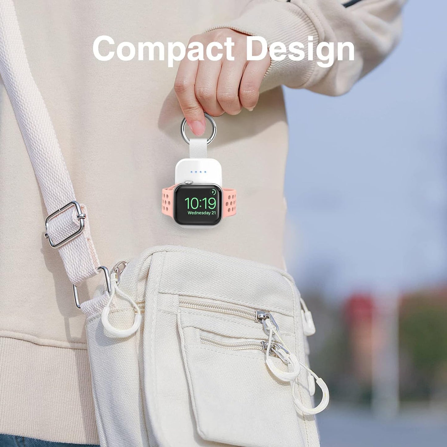 i.VALUX Portable Wireless Charger Compatible for Apple Watch Series 11/10/9/8/UItra/7/6/5/4/3/2/SE,Compact Magnetic iWatch Charger 1000mAh Power Bank Keychain Style for Mother Girl Birthday-White