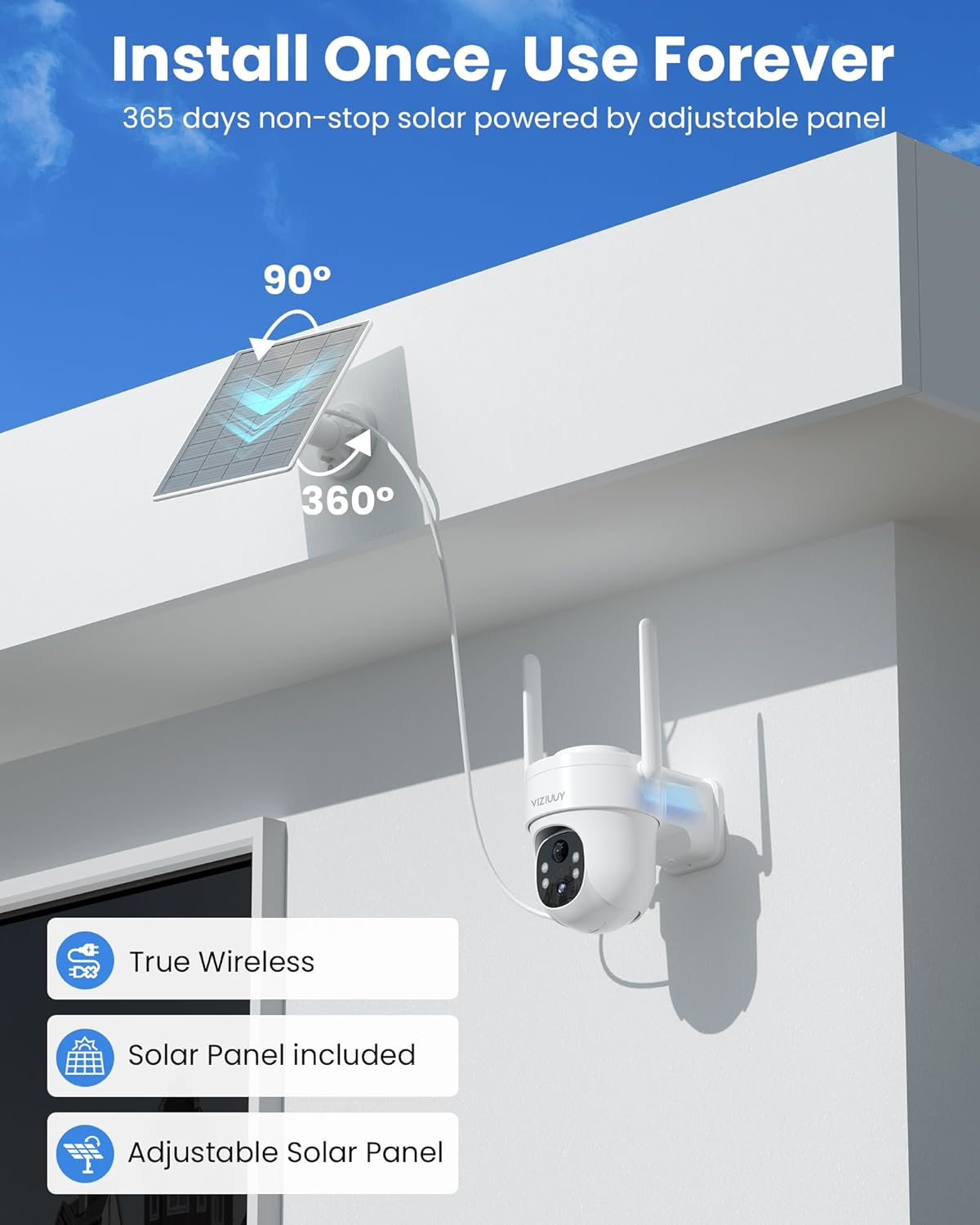 Solar Security Cameras Wireless Outdoor 4 Pack, 3MP Security Cameras Wireless Outdoor, Pan Tilt 360°WiFi Camera with Color Night Vision/PIR Sensor/2-Way Audio/Alexa