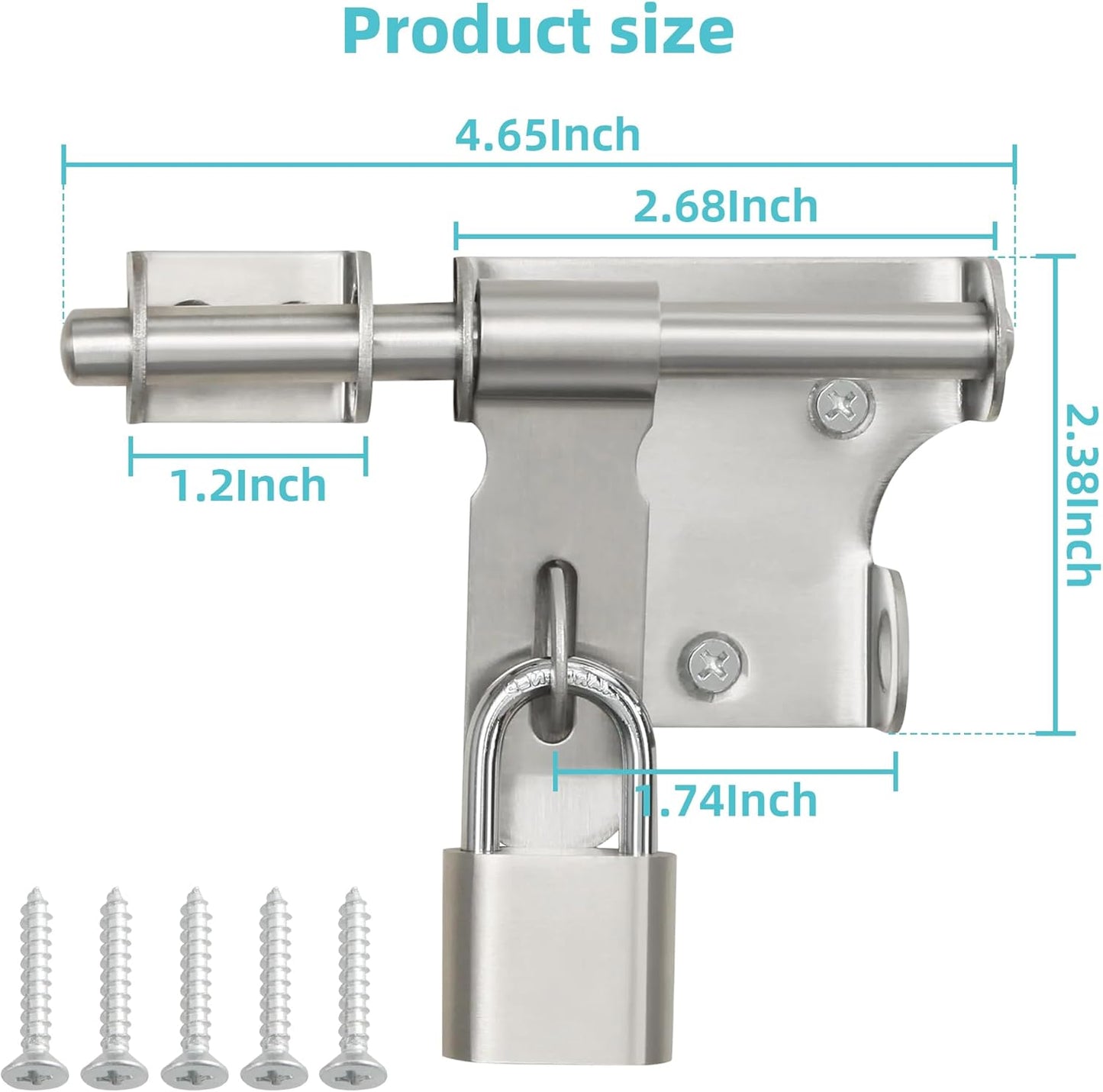 Alise 4 Inch Slide Bolt Gate Latch, Door Lock with Padlock Set, Heavy Duty Stainless Steel Barrel Bolts Safety Door Lock for Wooden Fence, Outdoor Fence,Shed Door Brushed Finish
