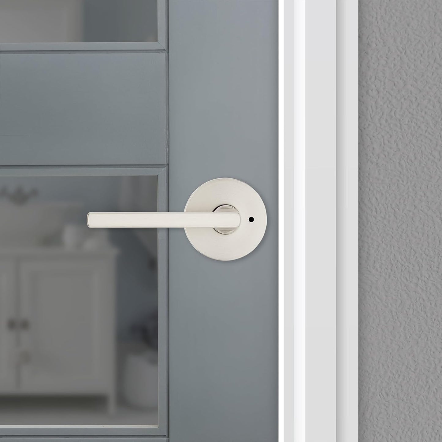 Kwikset Halifax Interior Privacy Door Handle with Lock, Round Lever for Bathroom and Bedroom, Satin Nickel Reversible Keyless Push Button Lock Door Lever, with Microban Protection