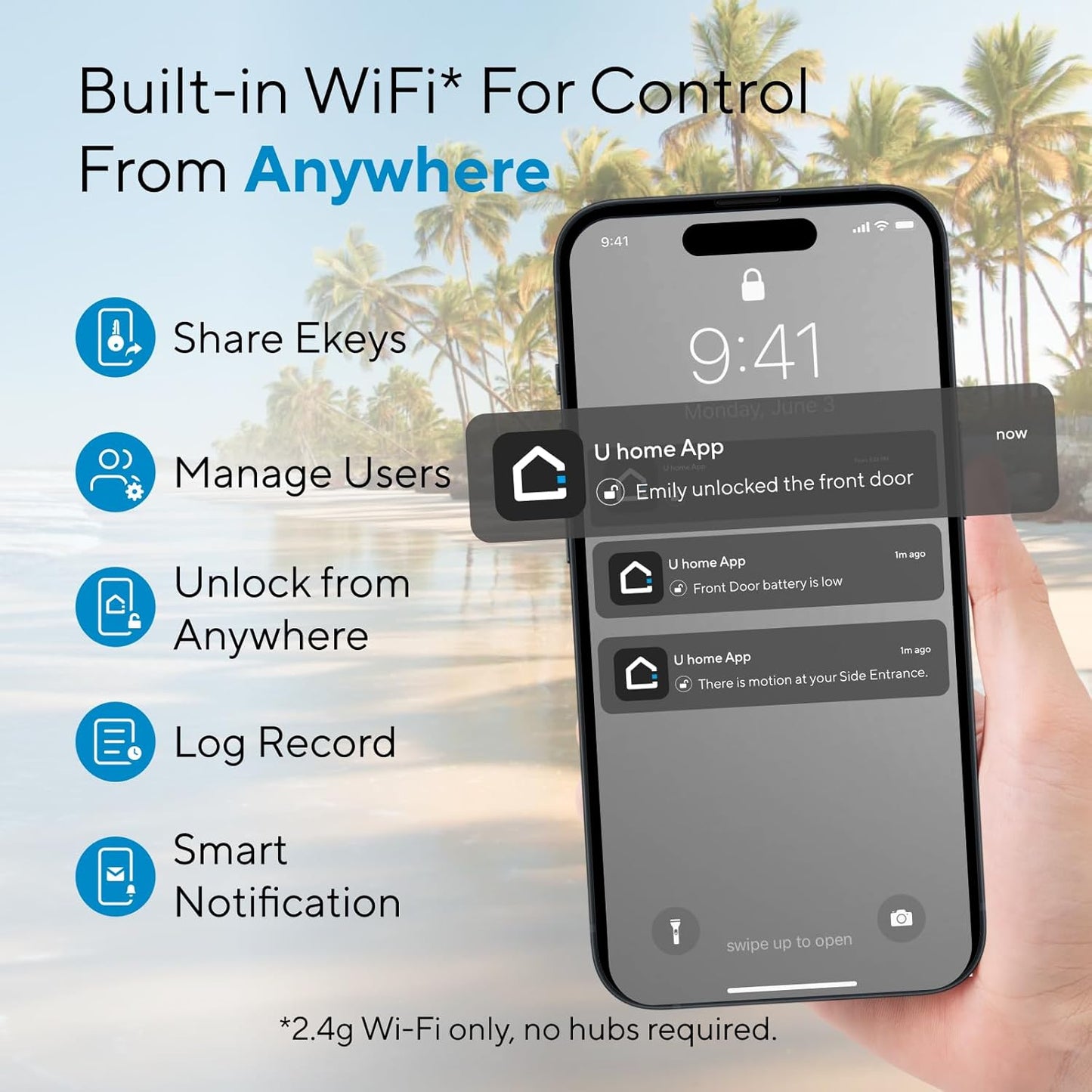 ULTRALOQ Bolt NFC Smart Lock with Android Phone Tap to Unlock, Built-in WiFi Keyless Entry Door Lock with Door Sensor, App Remote Control, Auto-Lock/Unlock, IP65 Waterproof, BHMA Certified